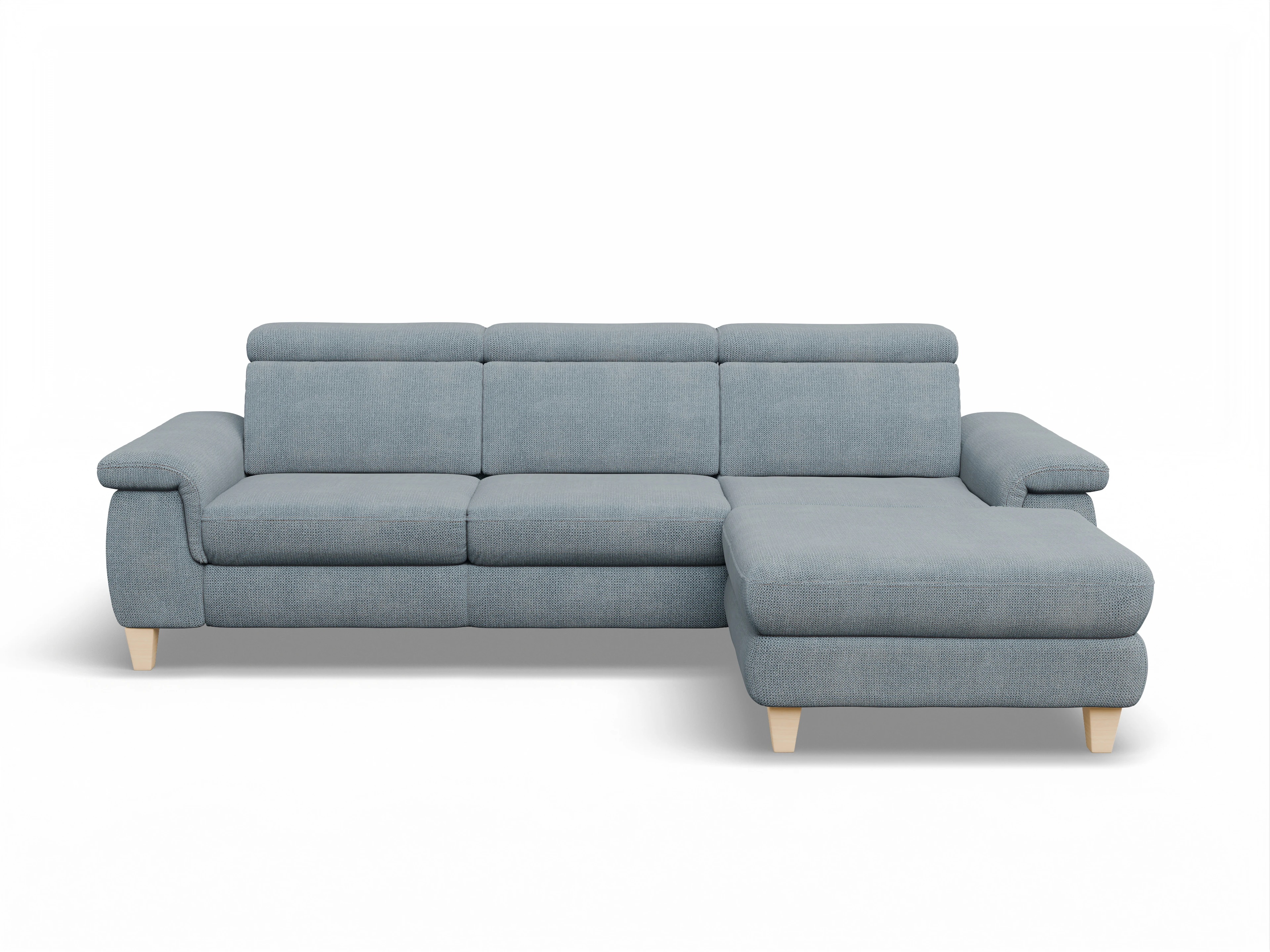 Ansicht des Produktes München Ecksofa rechts Abschluss offen in Stoff Blau