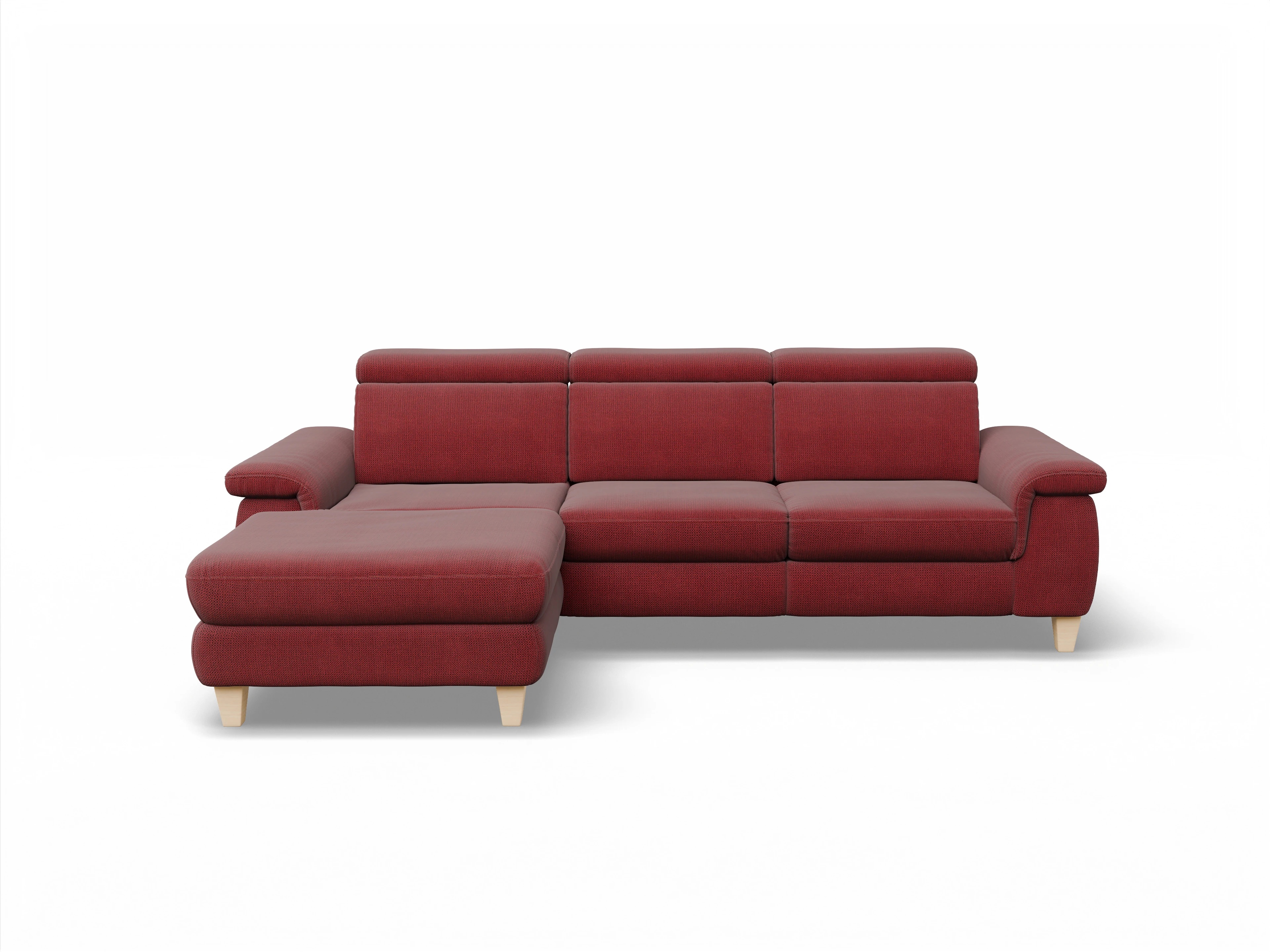 Ansicht des Produktes München Ecksofa links Abschluss offen in Stoff Rot