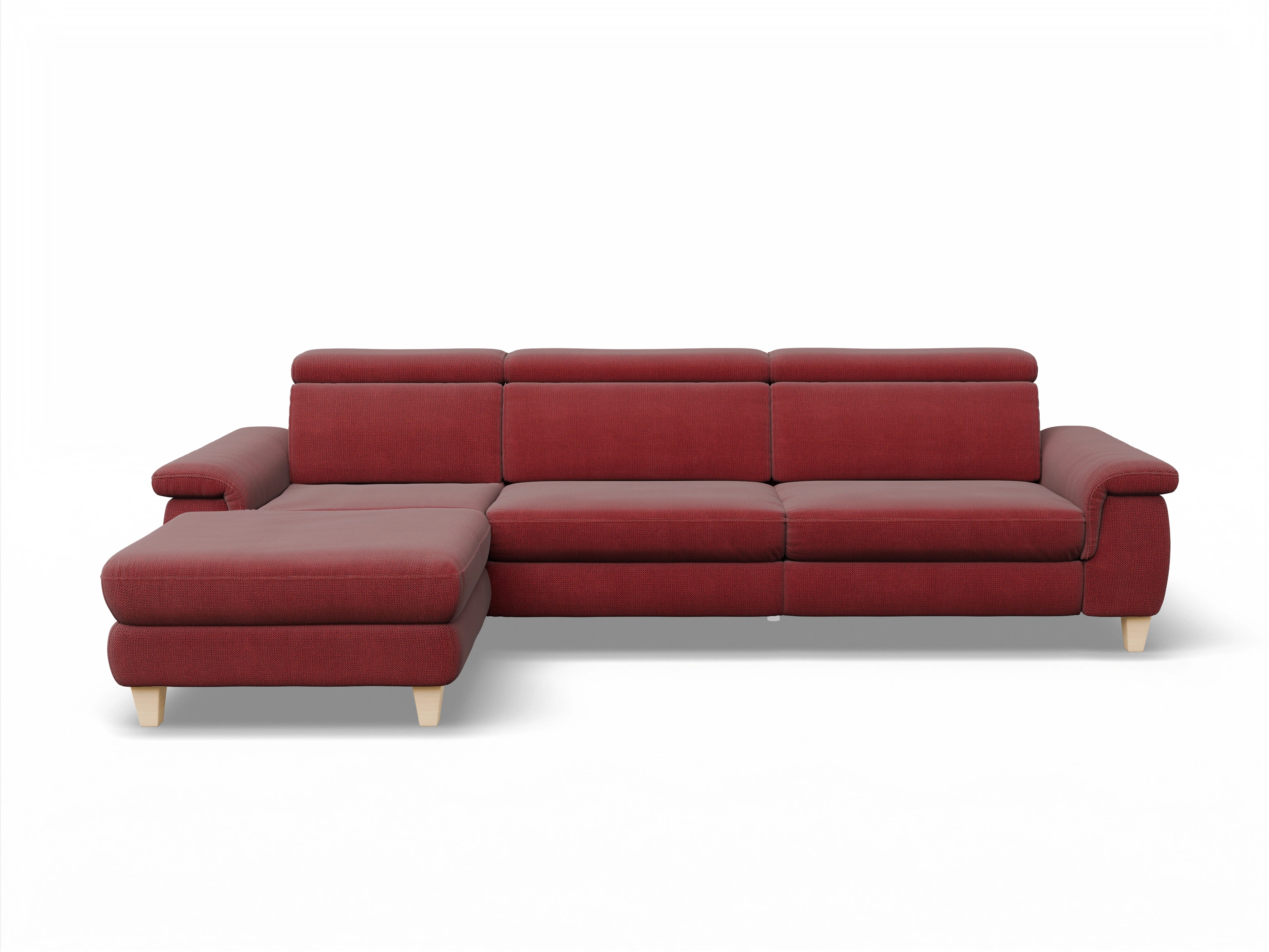 Ansicht des Produktes München Ecksofa links Abschluss offen in Stoff Rot