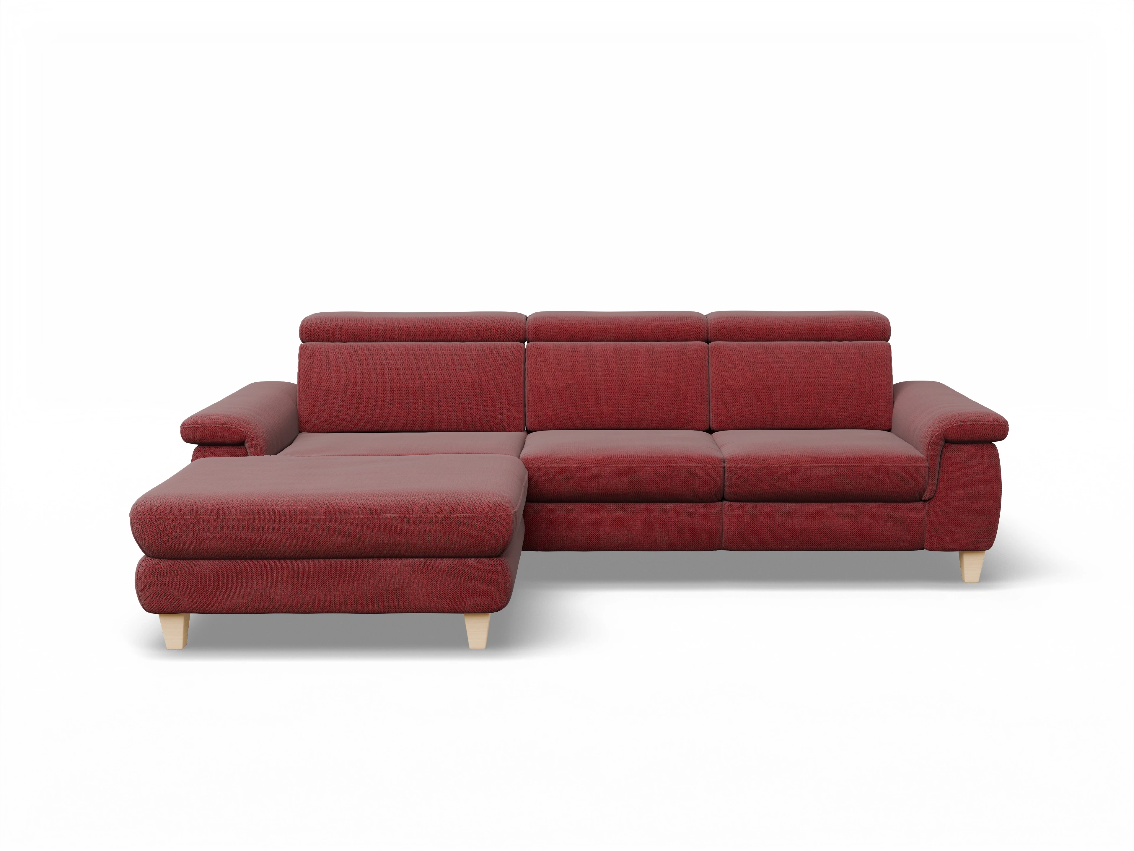 München LOgroß Medium L Ansicht des Produktes München Ecksofa links Abschluss offen in Stoff Rot