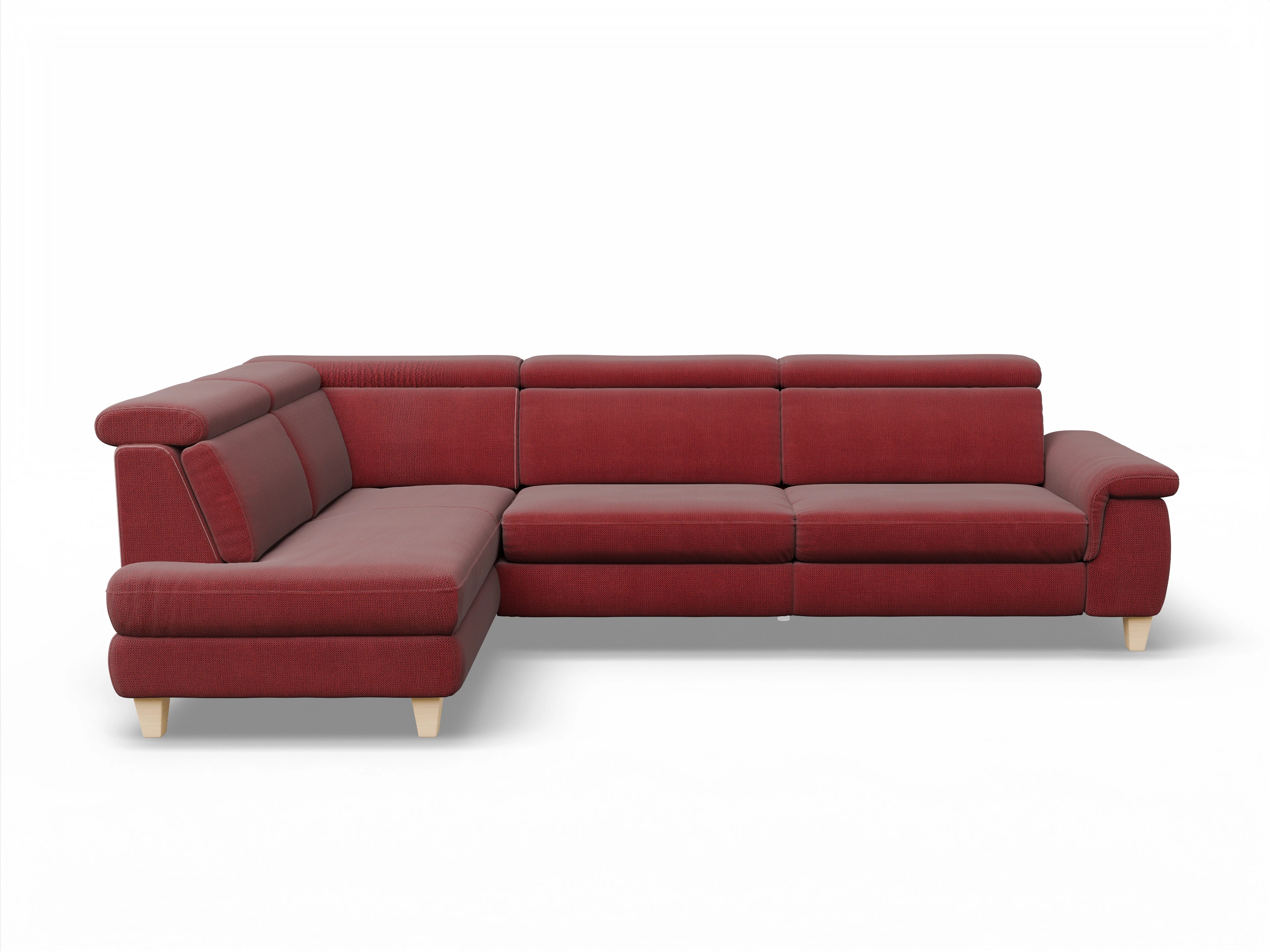 Ansicht des Produktes München Ecksofa links Abschluss offen in Stoff Rot