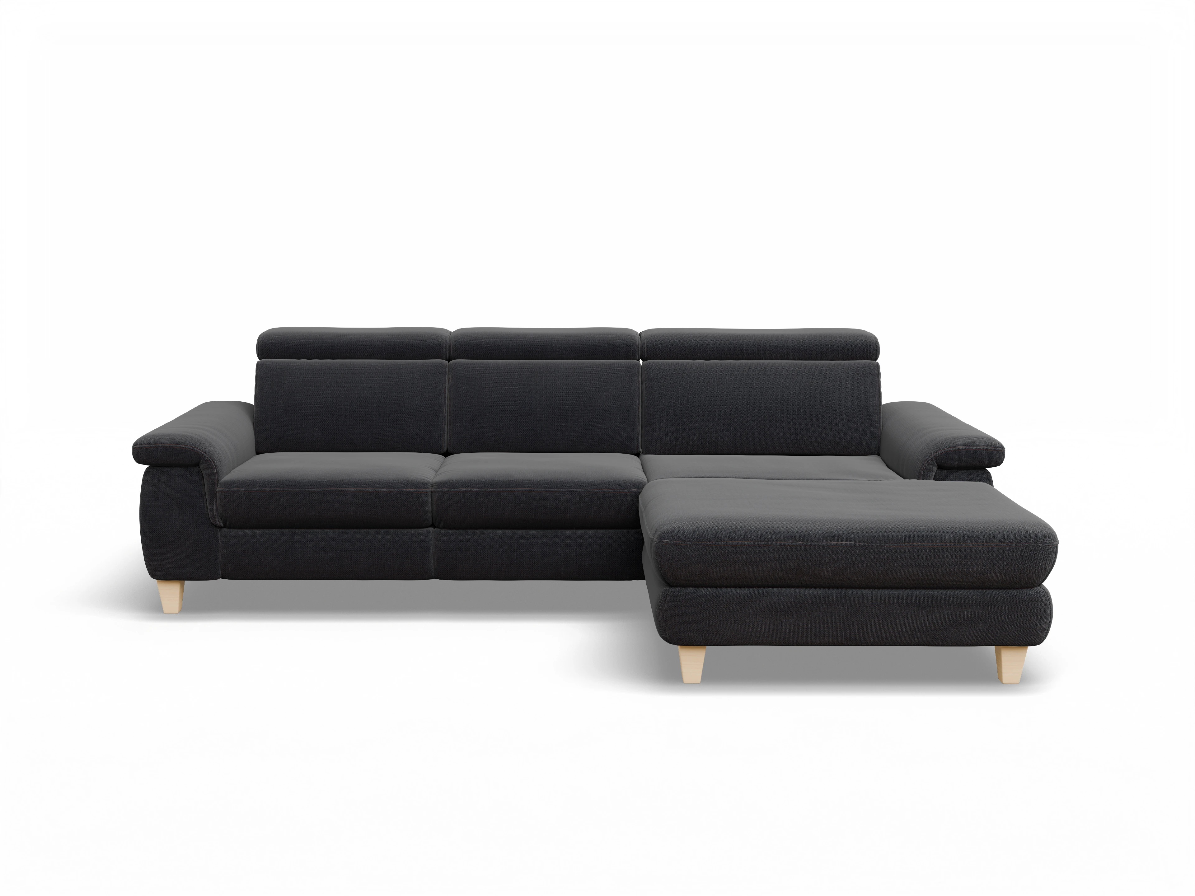 Ansicht des Produktes München Ecksofa rechts Abschluss offen in Stoff Blau