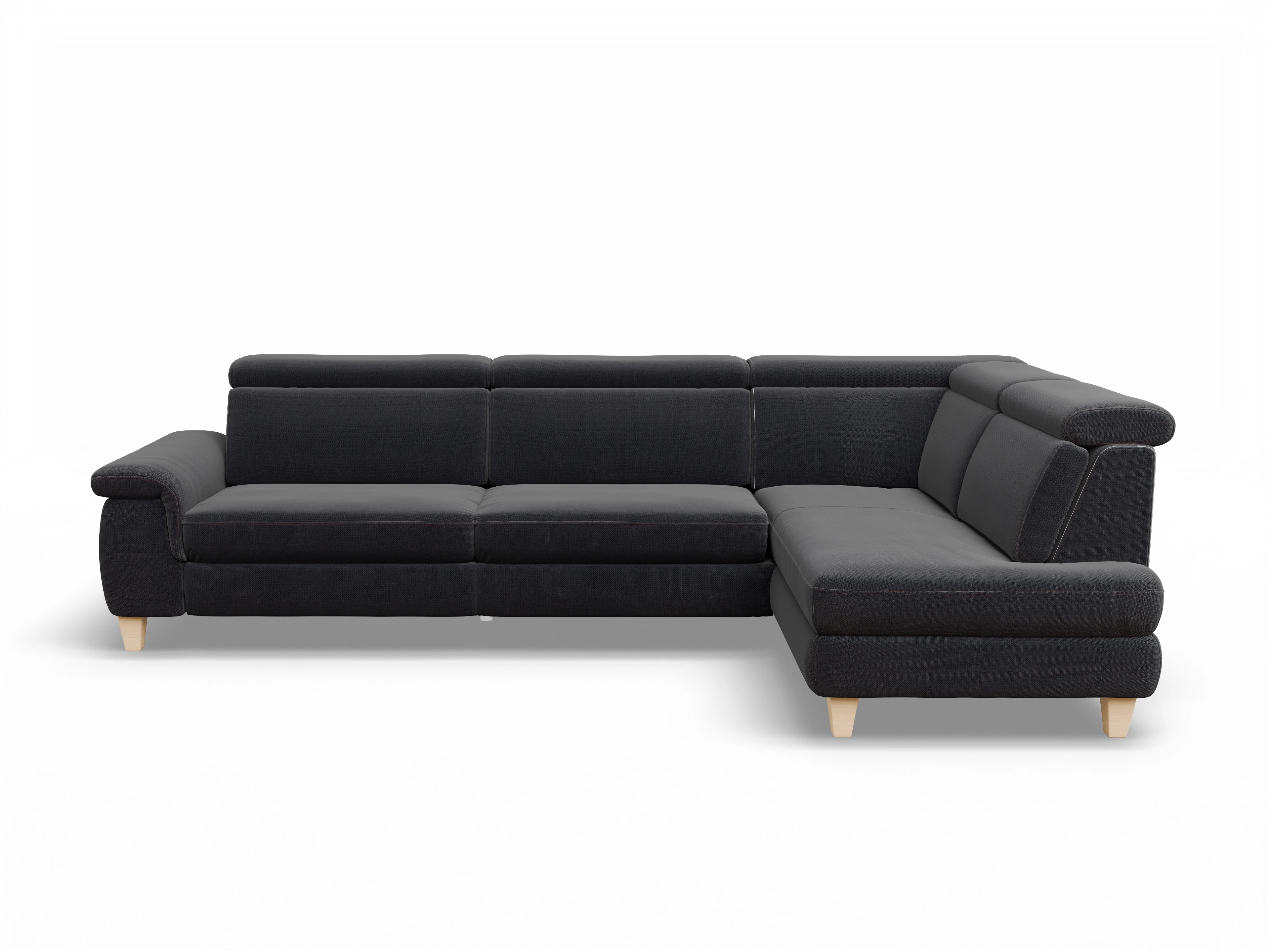 Ansicht des Produktes München Ecksofa rechts Abschluss offen in Stoff Blau