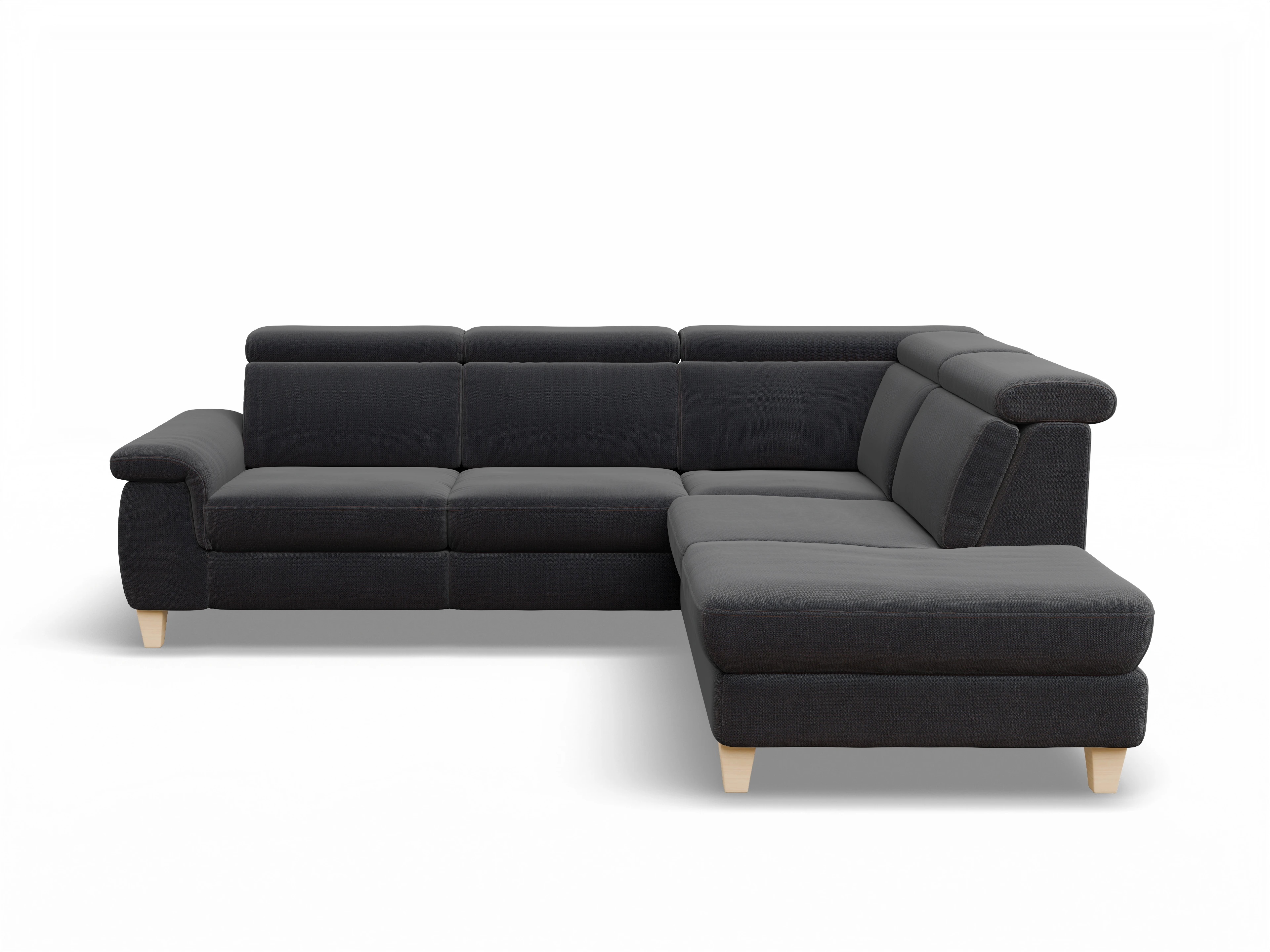 Ansicht des Produktes München Ecksofa rechts Abschluss offen in Stoff Blau
