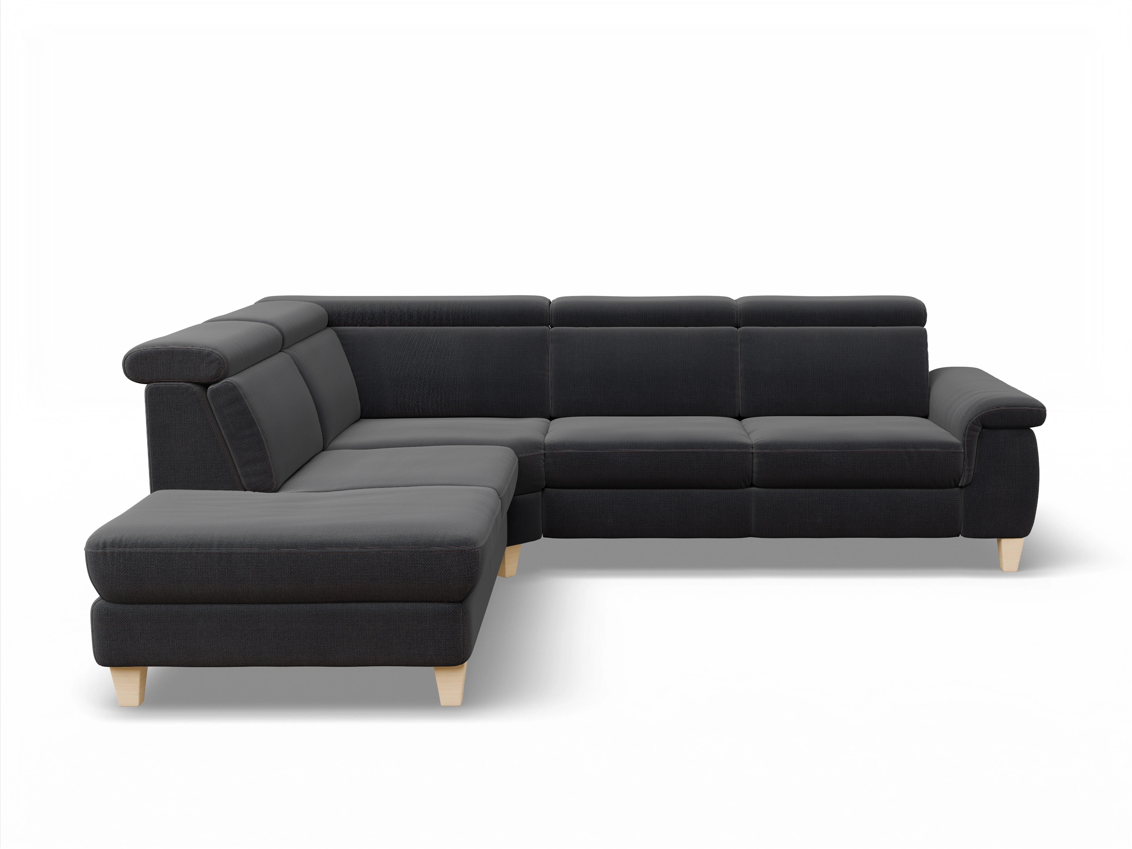 Ansicht des Produktes München Ecksofa links Abschluss offen in Stoff Blau