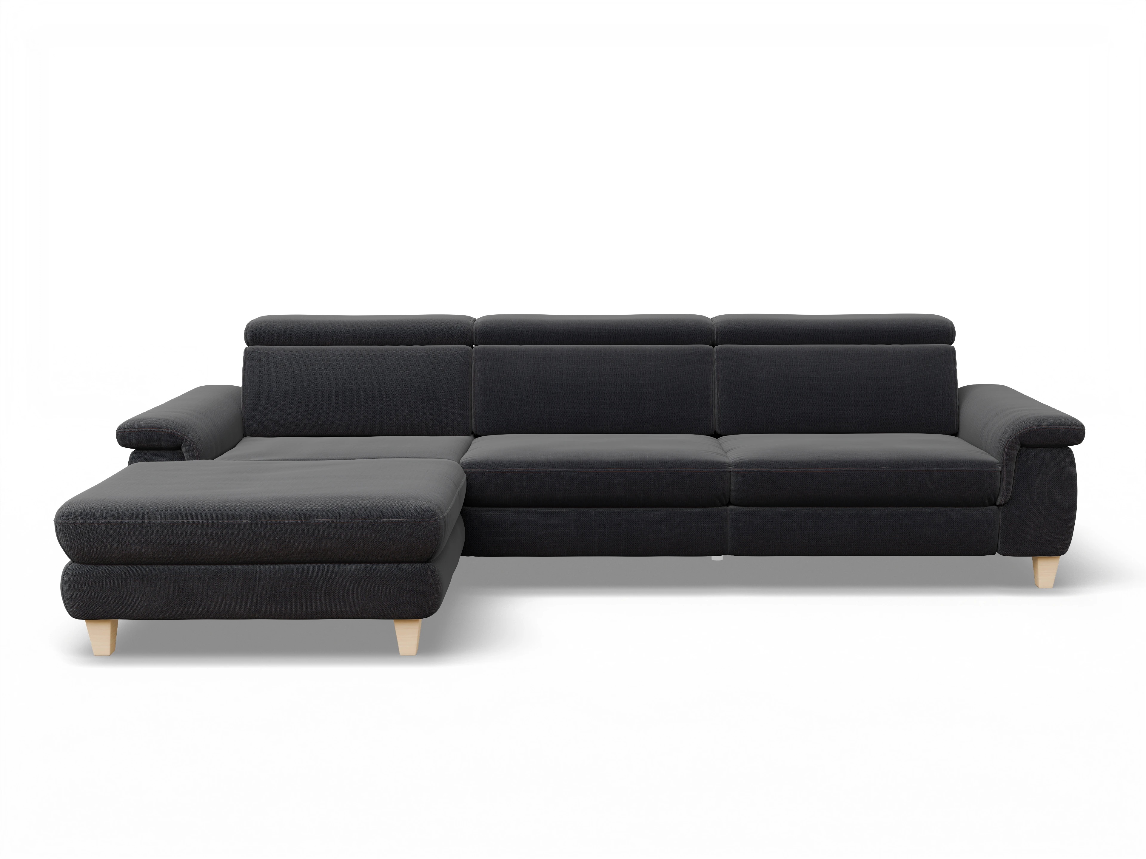 Ansicht des Produktes München Ecksofa links Abschluss offen in Stoff Blau