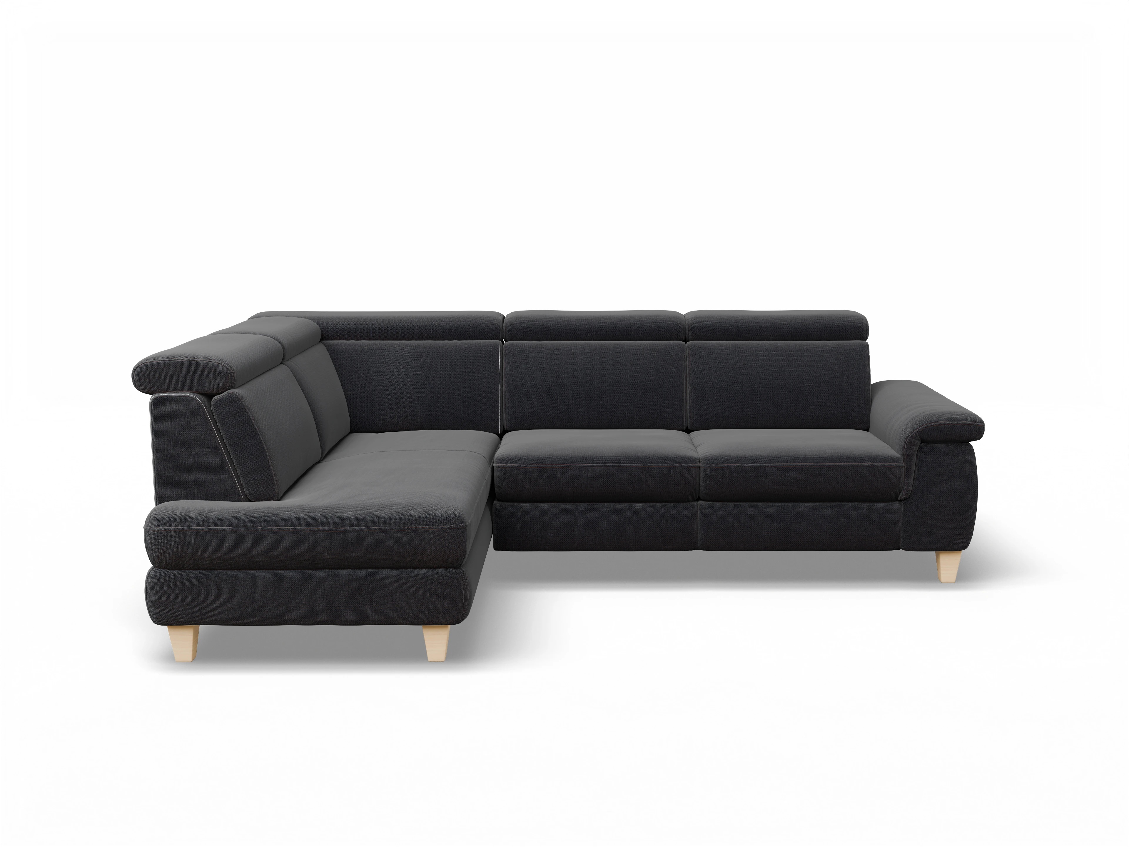 München KO Medium L Ansicht des Produktes München Ecksofa links Abschluss offen in Stoff Blau
