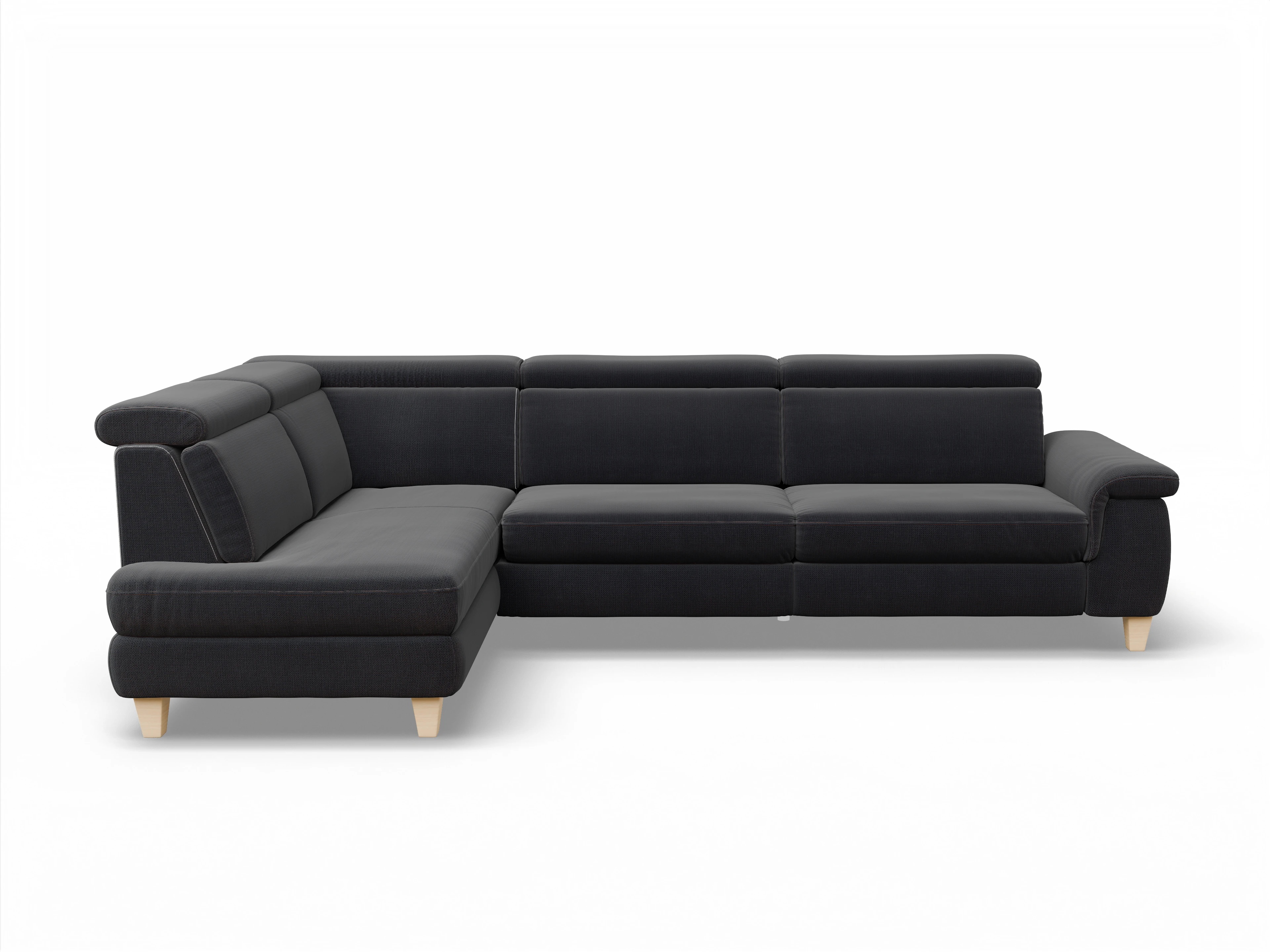 Ansicht des Produktes München Ecksofa links Abschluss offen in Stoff Blau