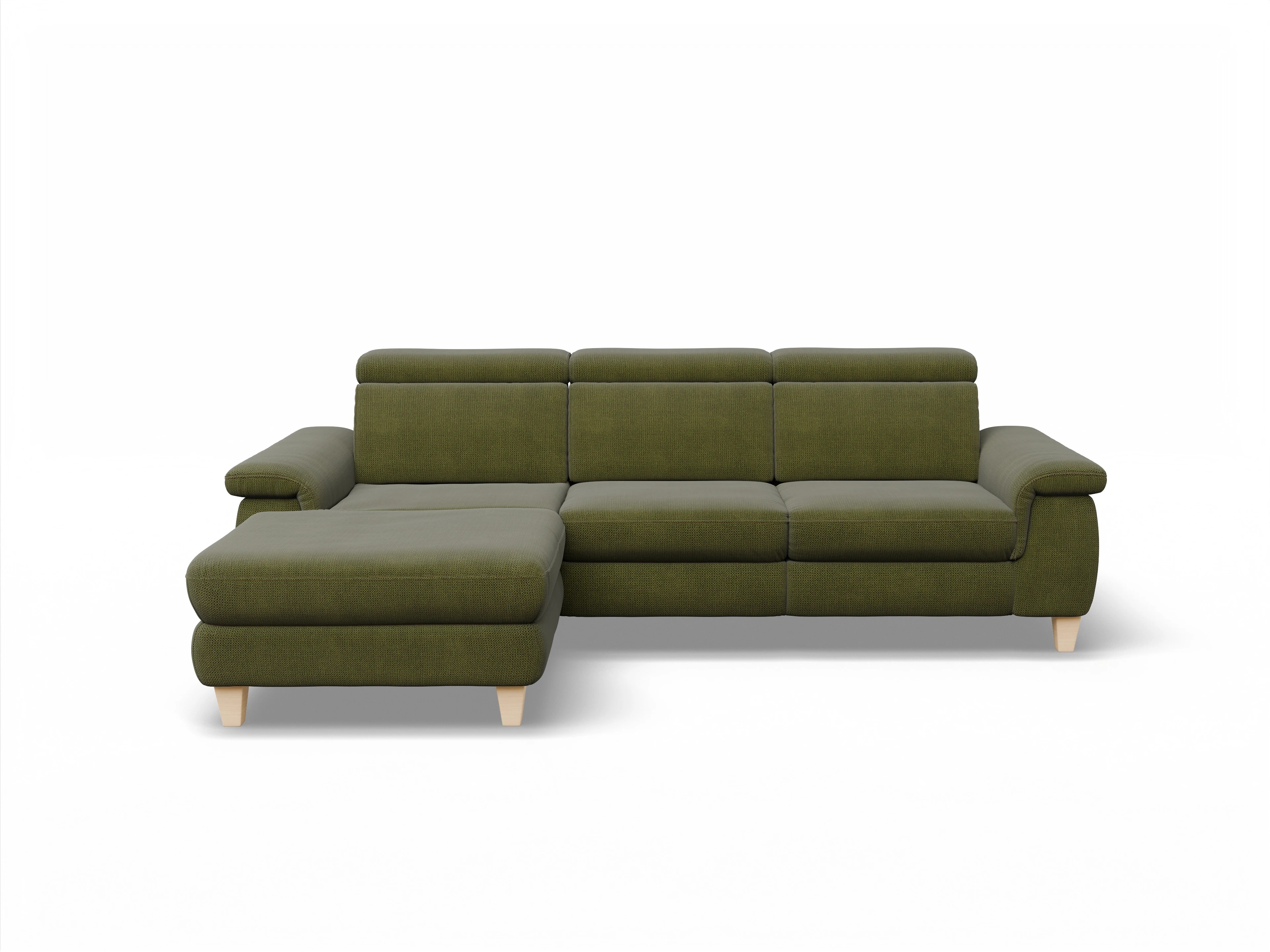 München LO Medium L Ansicht des Produktes München Ecksofa links Abschluss offen in Stoff Grün