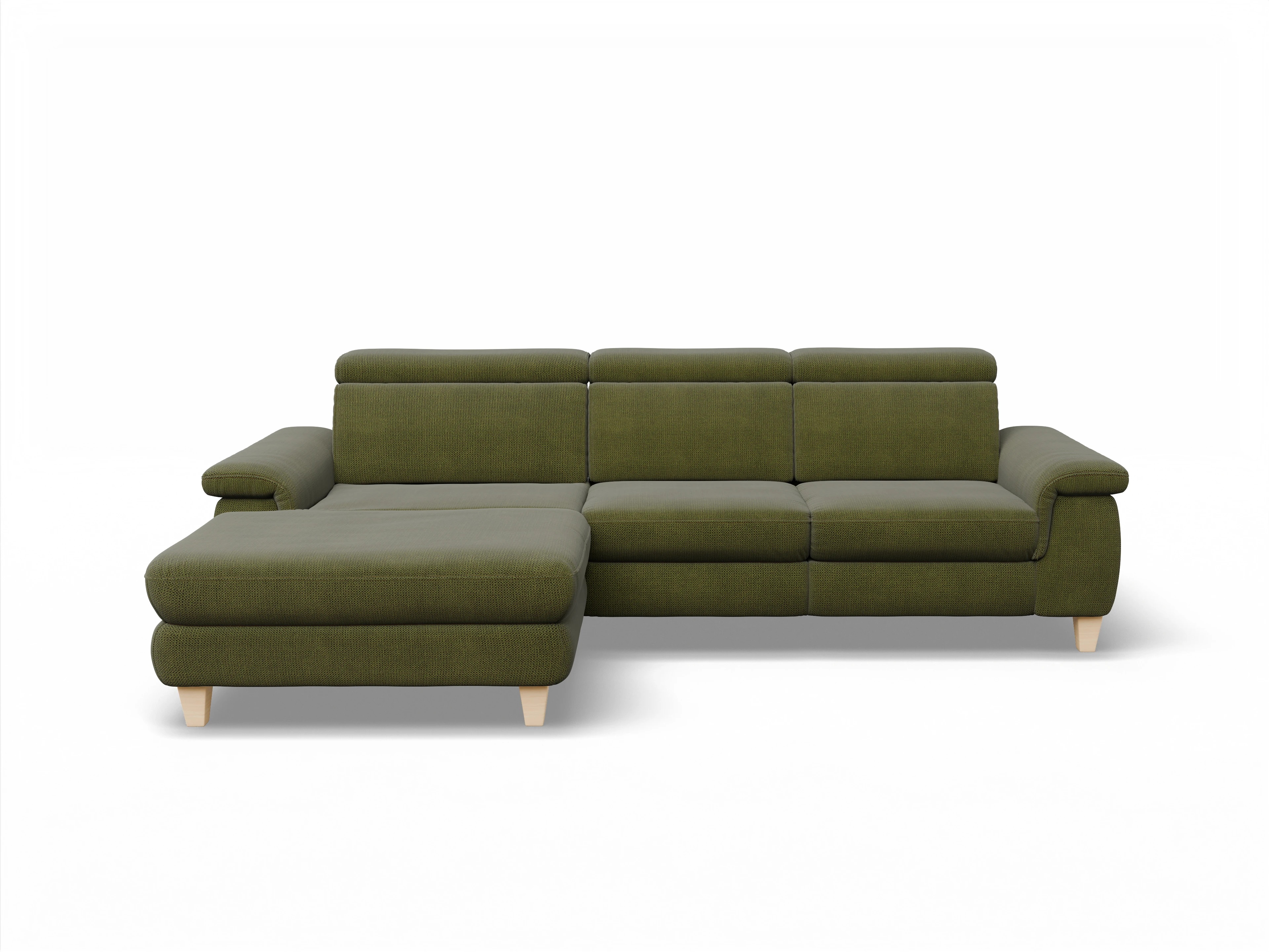 München LOgroß Medium L Ansicht des Produktes München Ecksofa links Abschluss offen in Stoff Grün