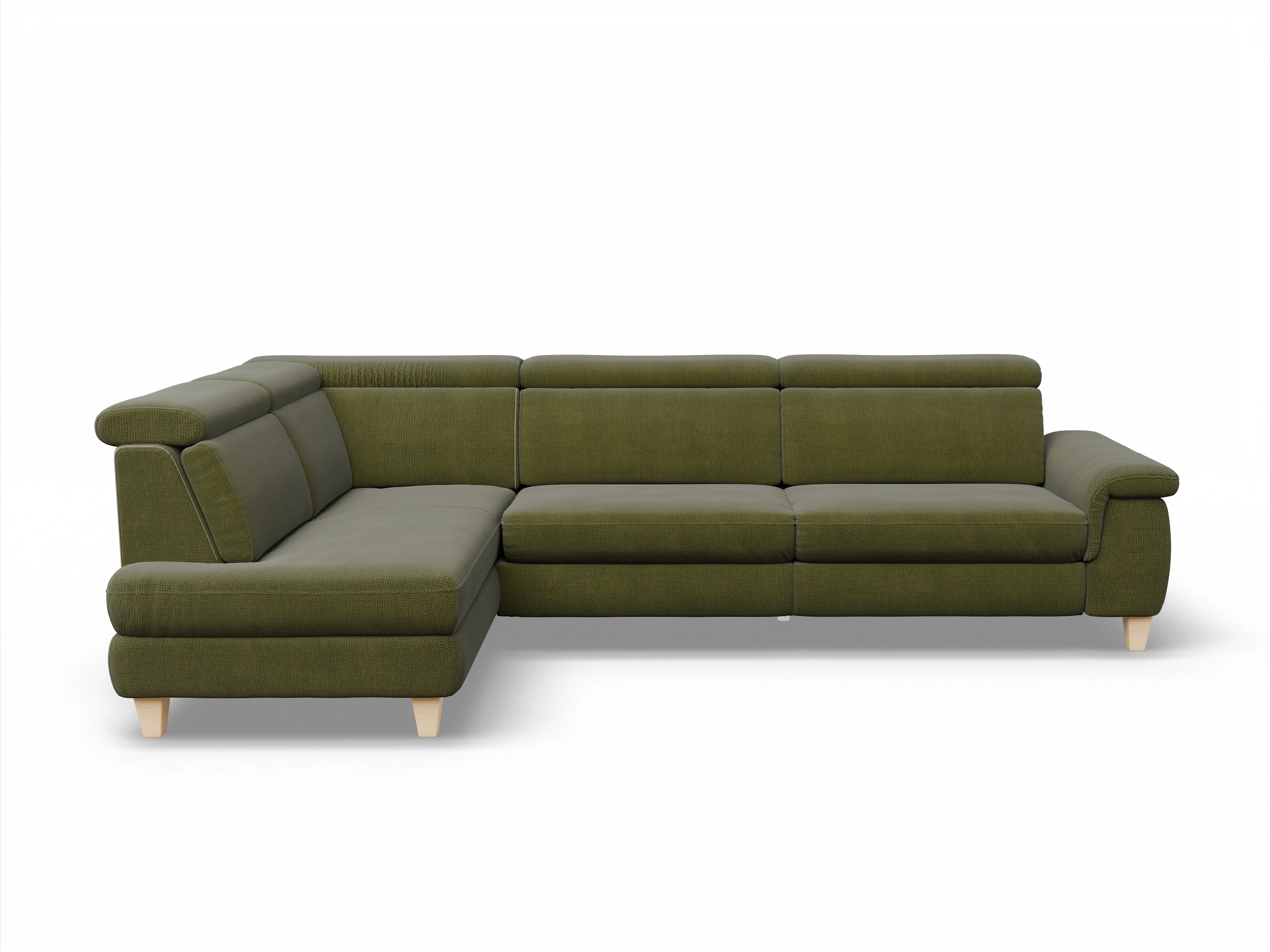 Ansicht des Produktes München Ecksofa links Abschluss offen in Stoff Grün