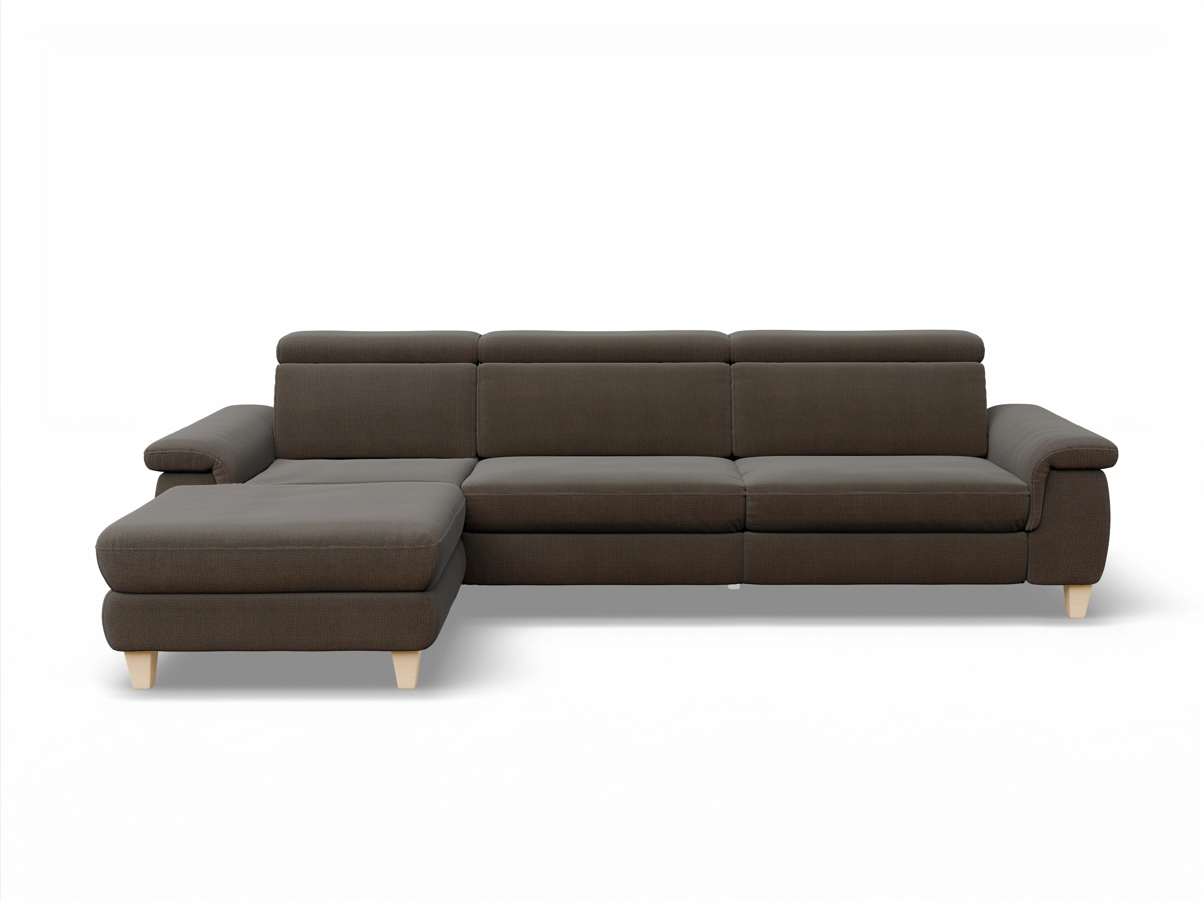 Ansicht des Produktes München Ecksofa links Abschluss offen in Stoff Braun