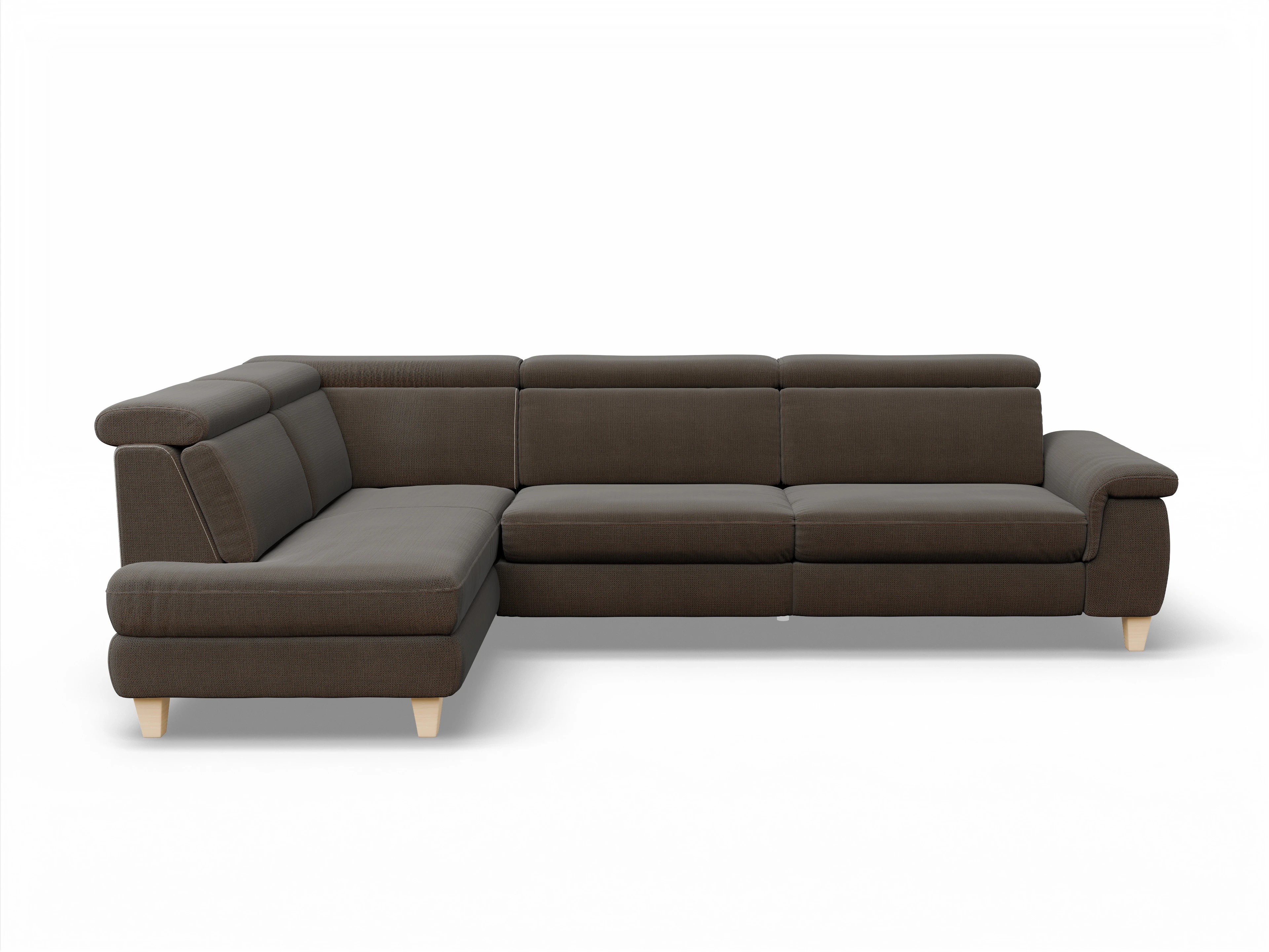 Ansicht des Produktes München Ecksofa links Abschluss offen in Stoff Braun