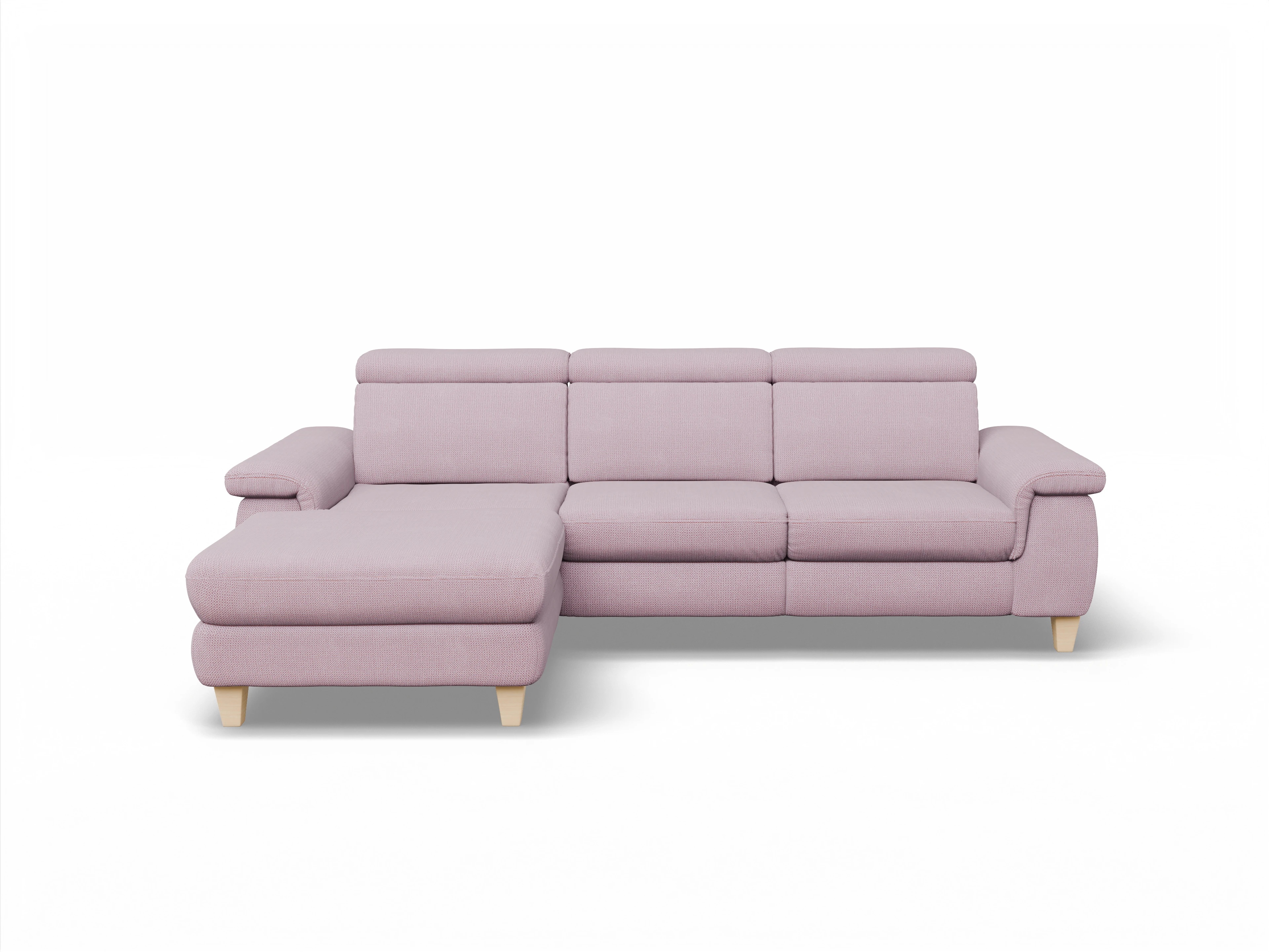 Ansicht des Produktes München Ecksofa links Abschluss offen in Stoff Rosa