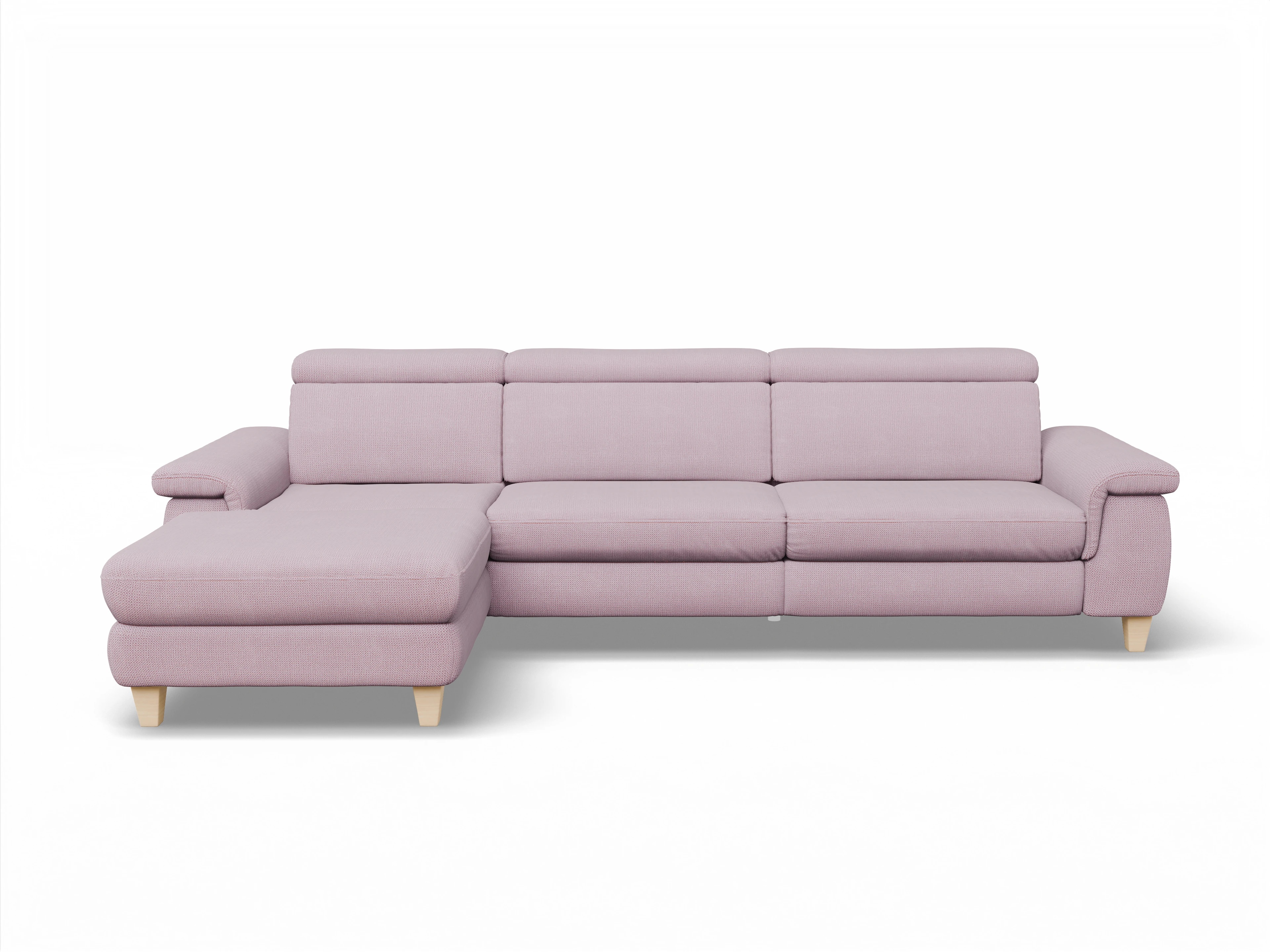 Ansicht des Produktes München Ecksofa links Abschluss offen in Stoff Rosa