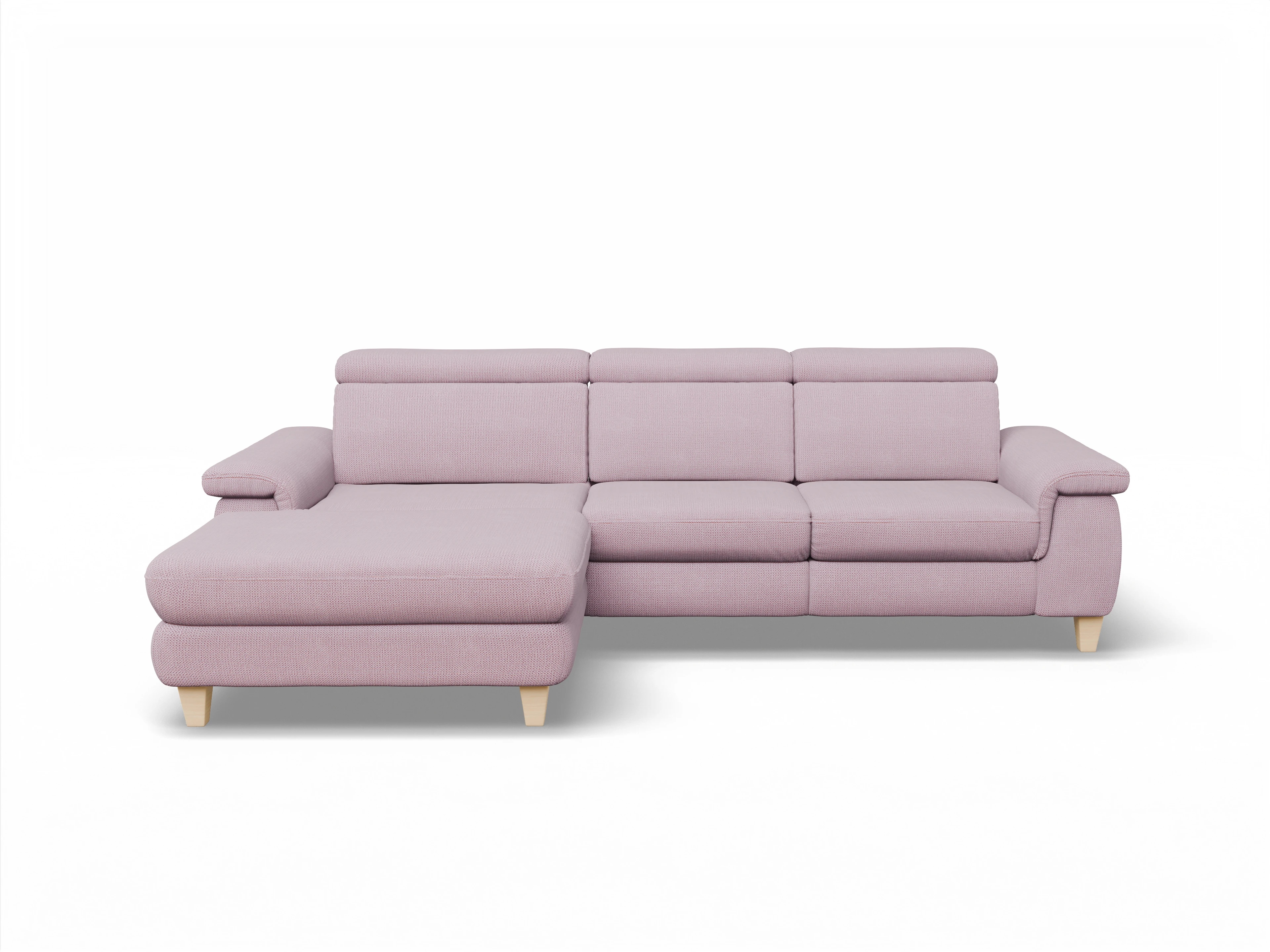Ansicht des Produktes München Ecksofa links Abschluss offen in Stoff Rosa