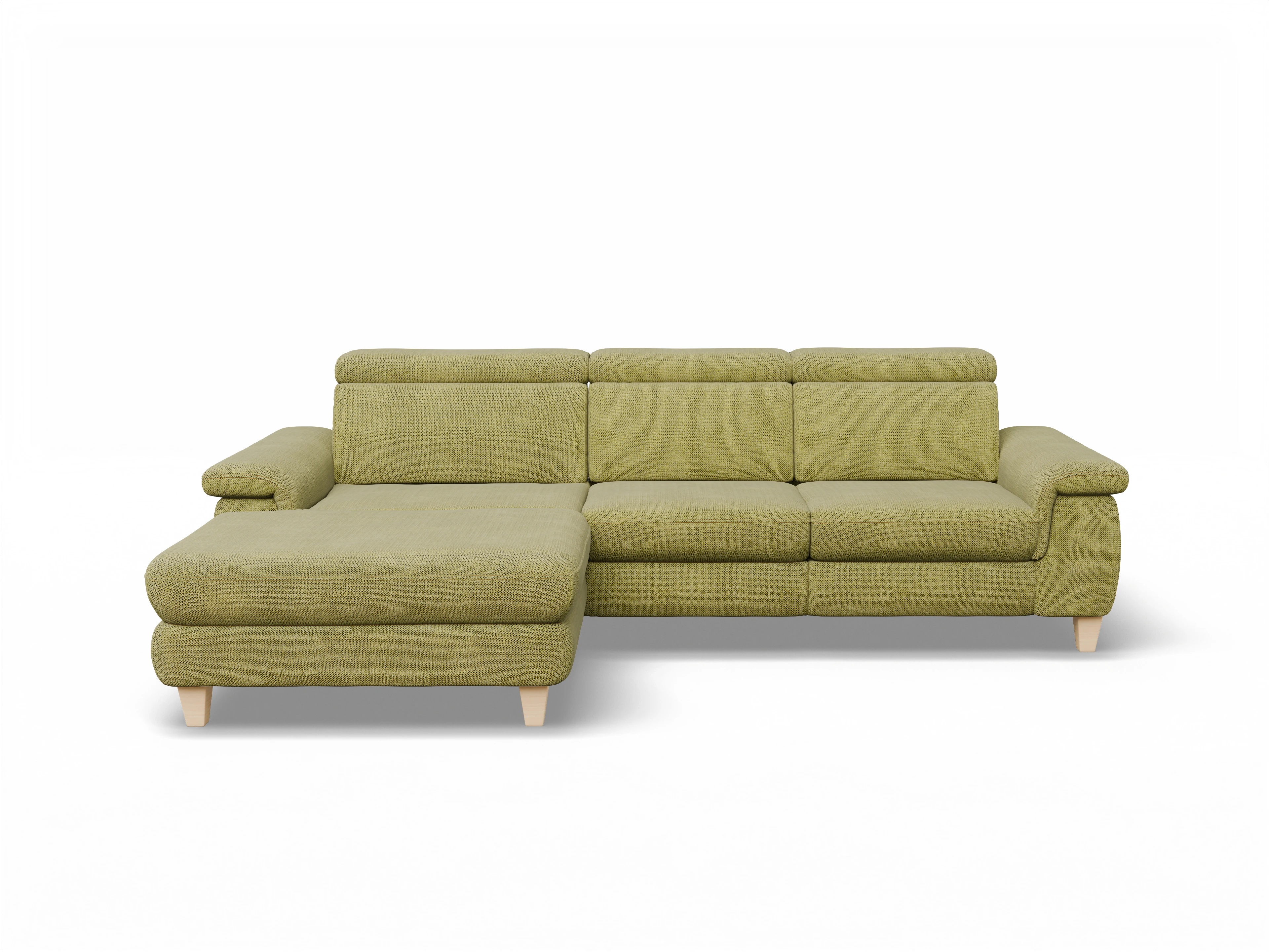 Ansicht des Produktes München Ecksofa links Abschluss offen in Stoff Grün