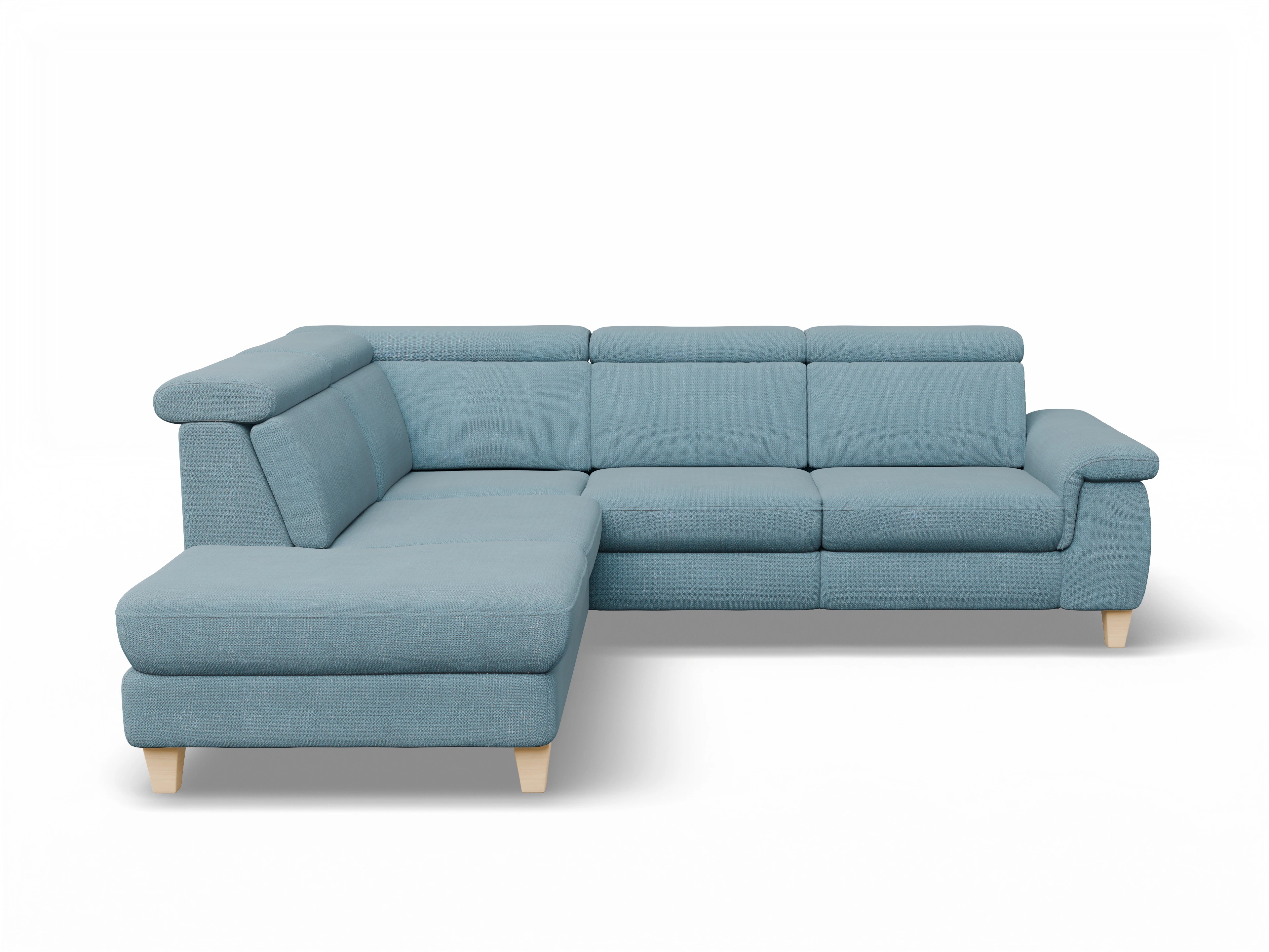 Ansicht des Produktes München Ecksofa links mit Armlehne in Stoff Blau