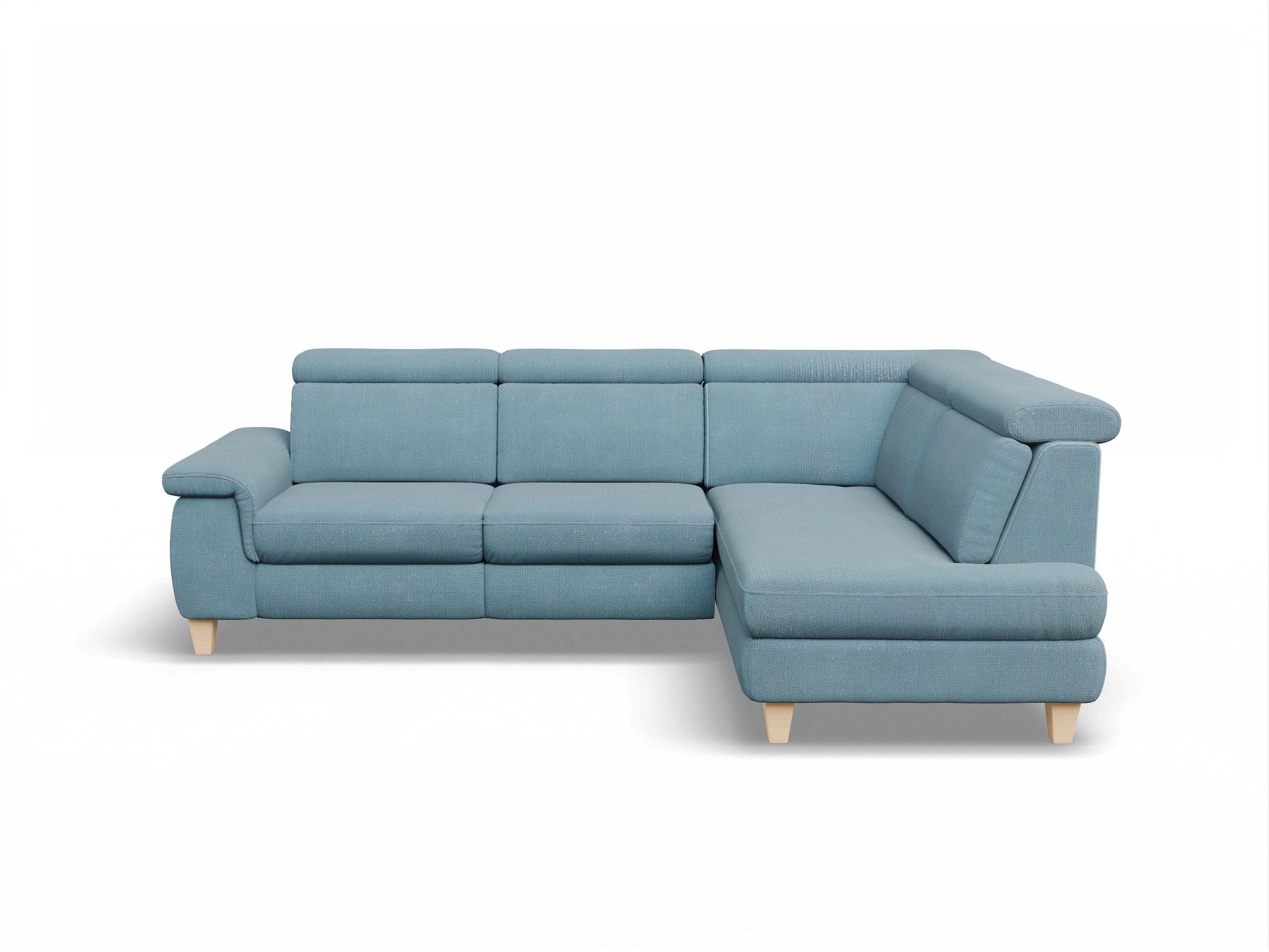 Ansicht des Produktes München Ecksofa rechts Abschluss offen in Stoff Blau