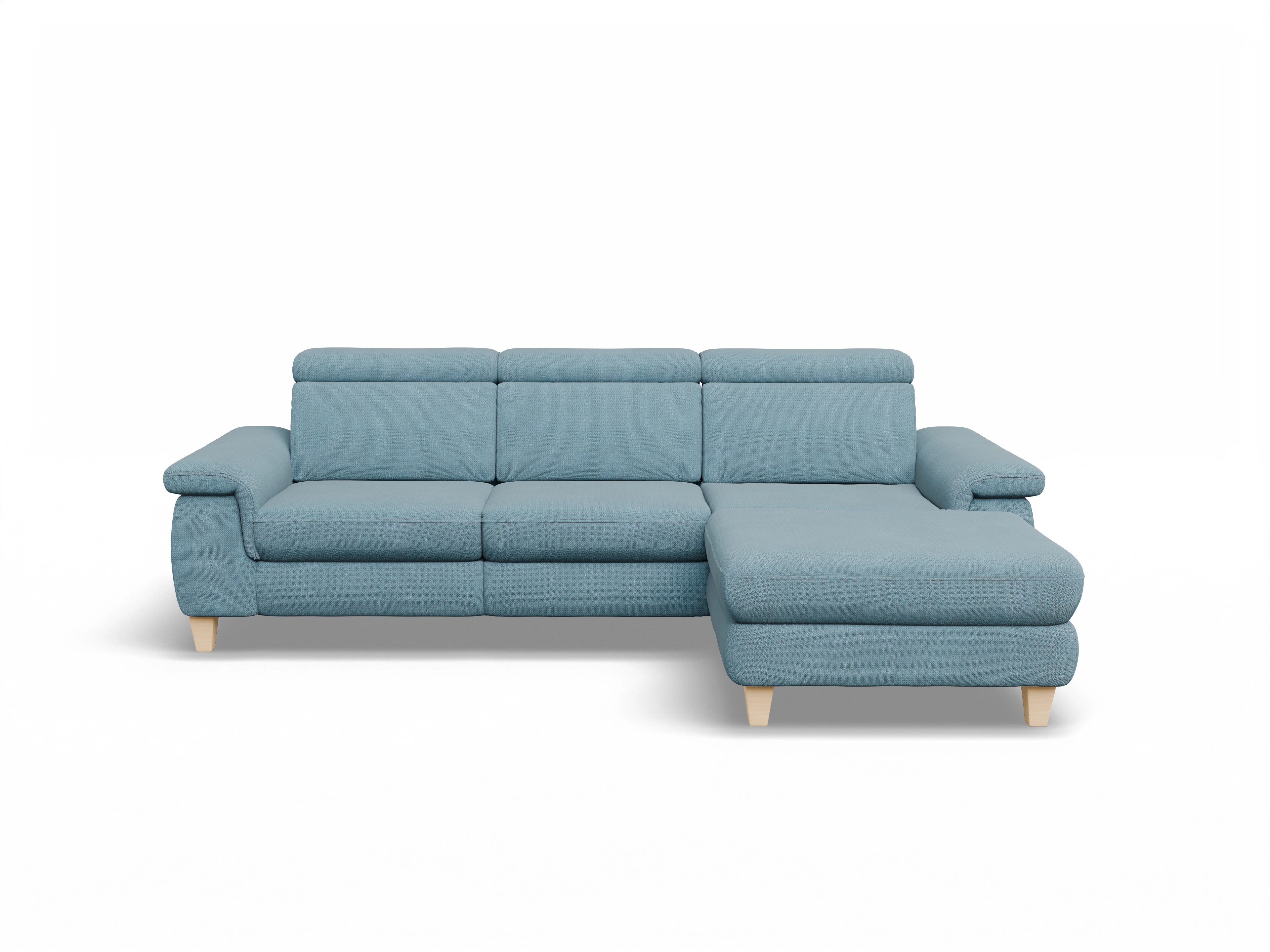 Ansicht des Produktes München Ecksofa rechts Abschluss offen in Stoff Blau