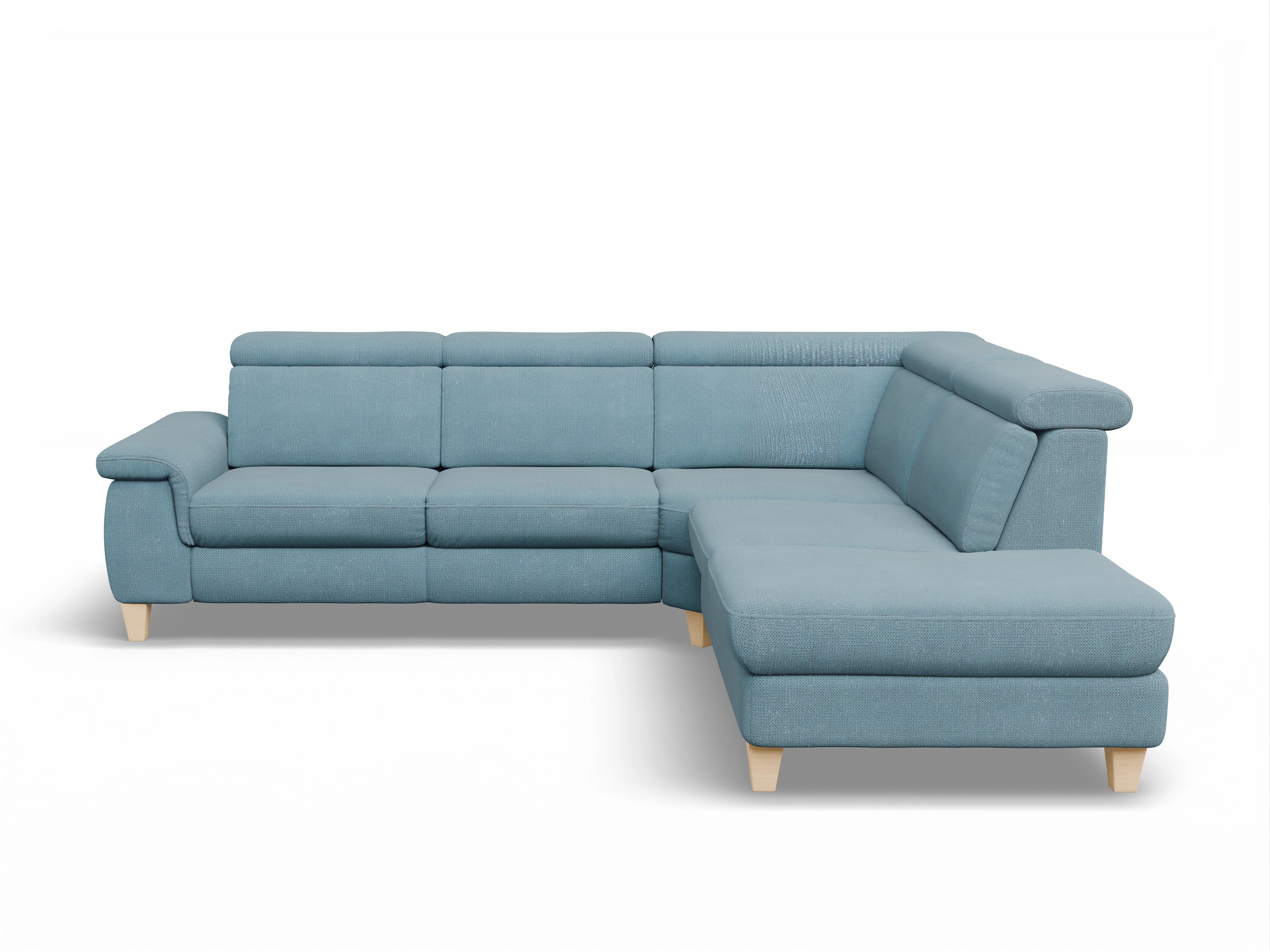 Ansicht des Produktes München Ecksofa rechts Abschluss offen in Stoff Blau