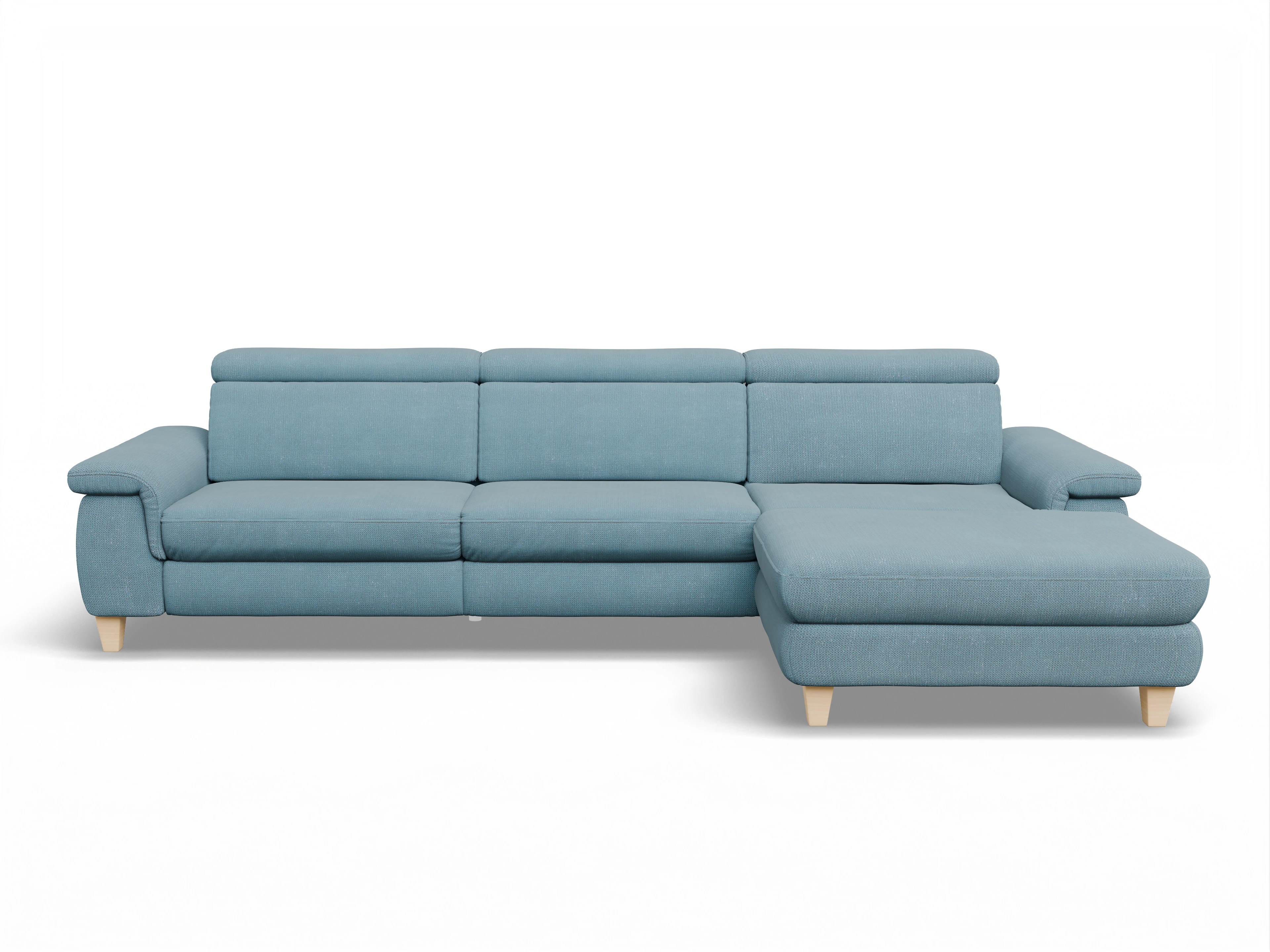 Ansicht des Produktes München Ecksofa rechts Abschluss offen in Stoff Blau