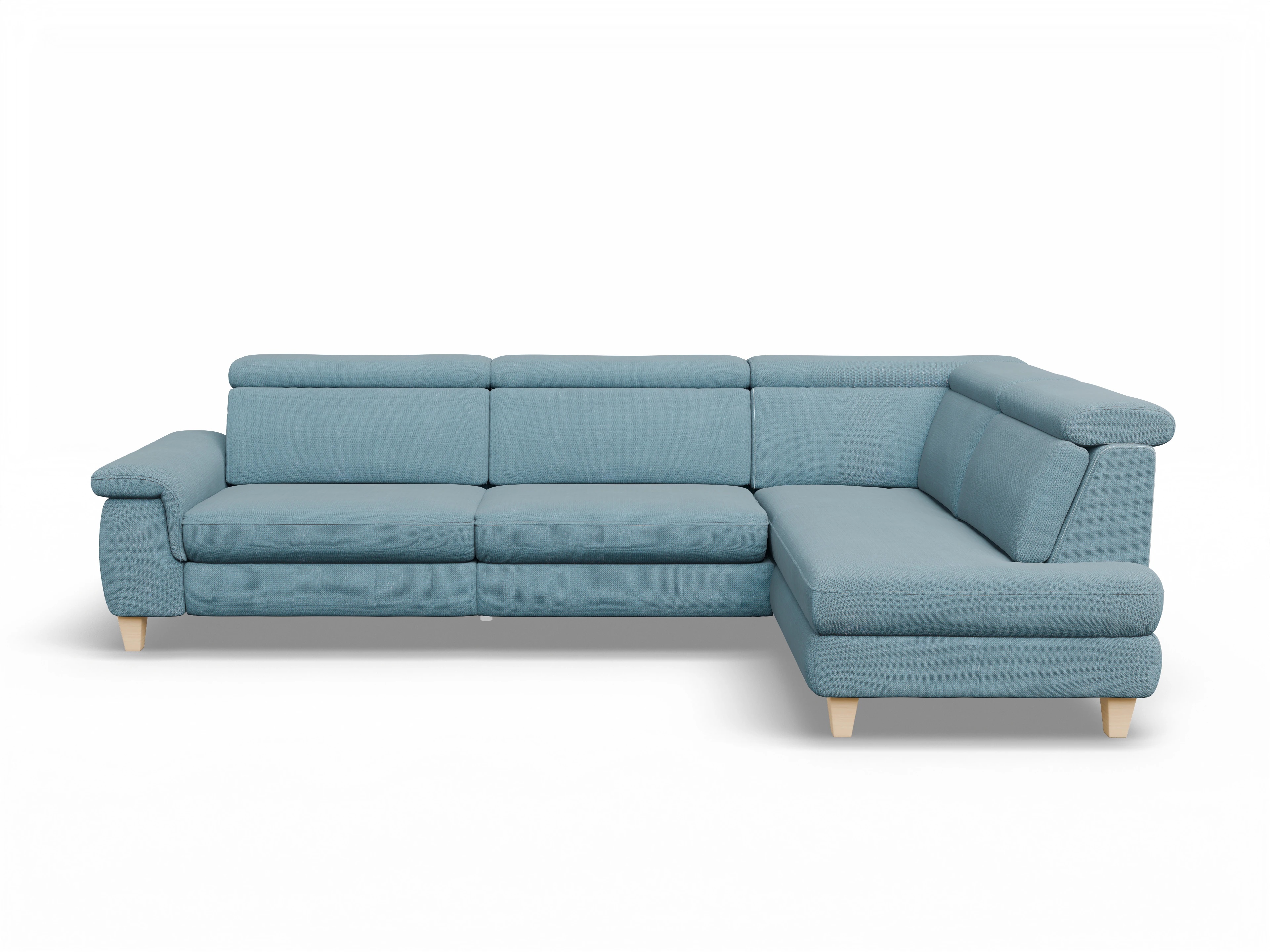 Ansicht des Produktes München Ecksofa rechts Abschluss offen in Stoff Blau