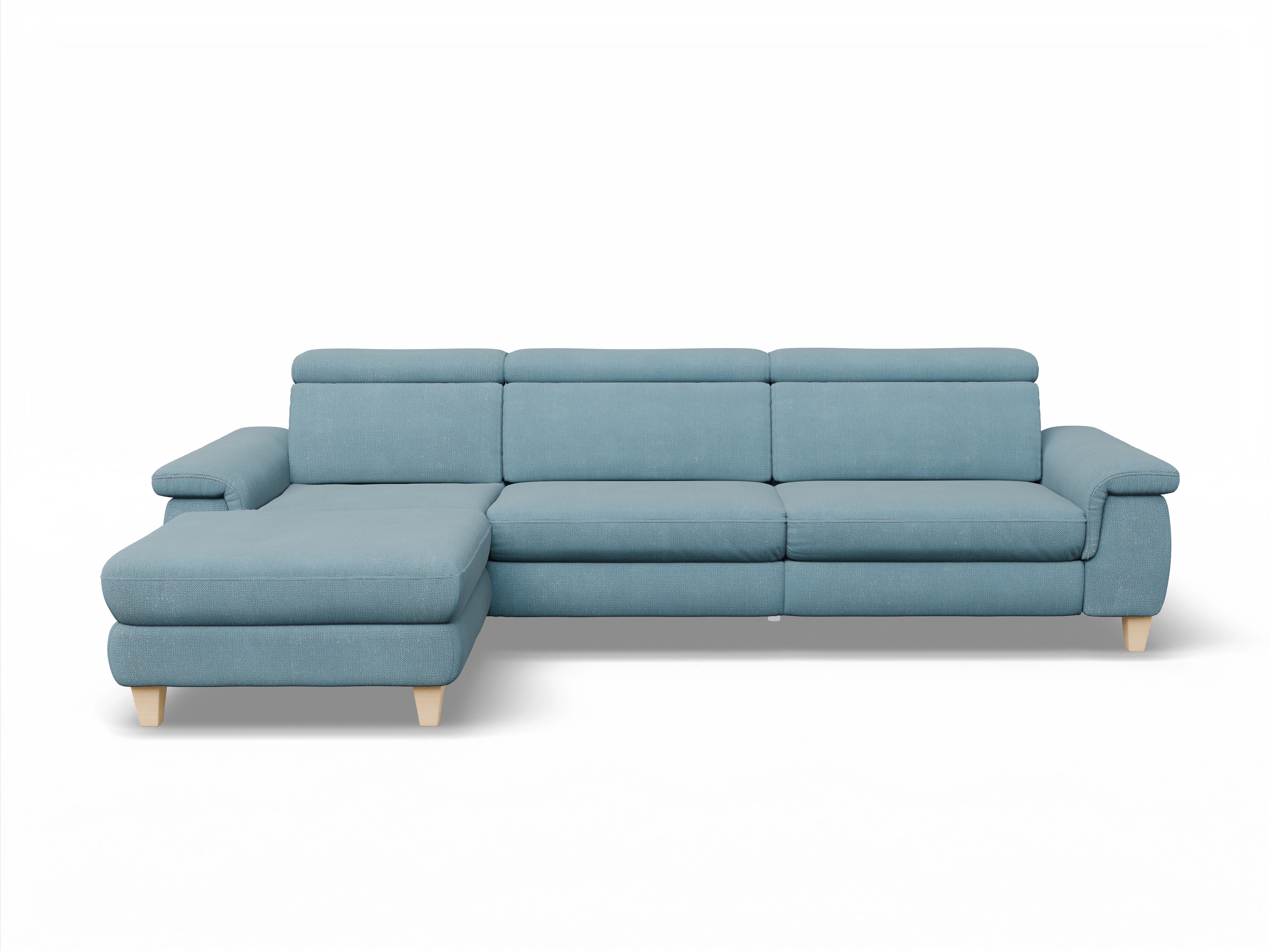 Ansicht des Produktes München Ecksofa links Abschluss offen in Stoff Blau