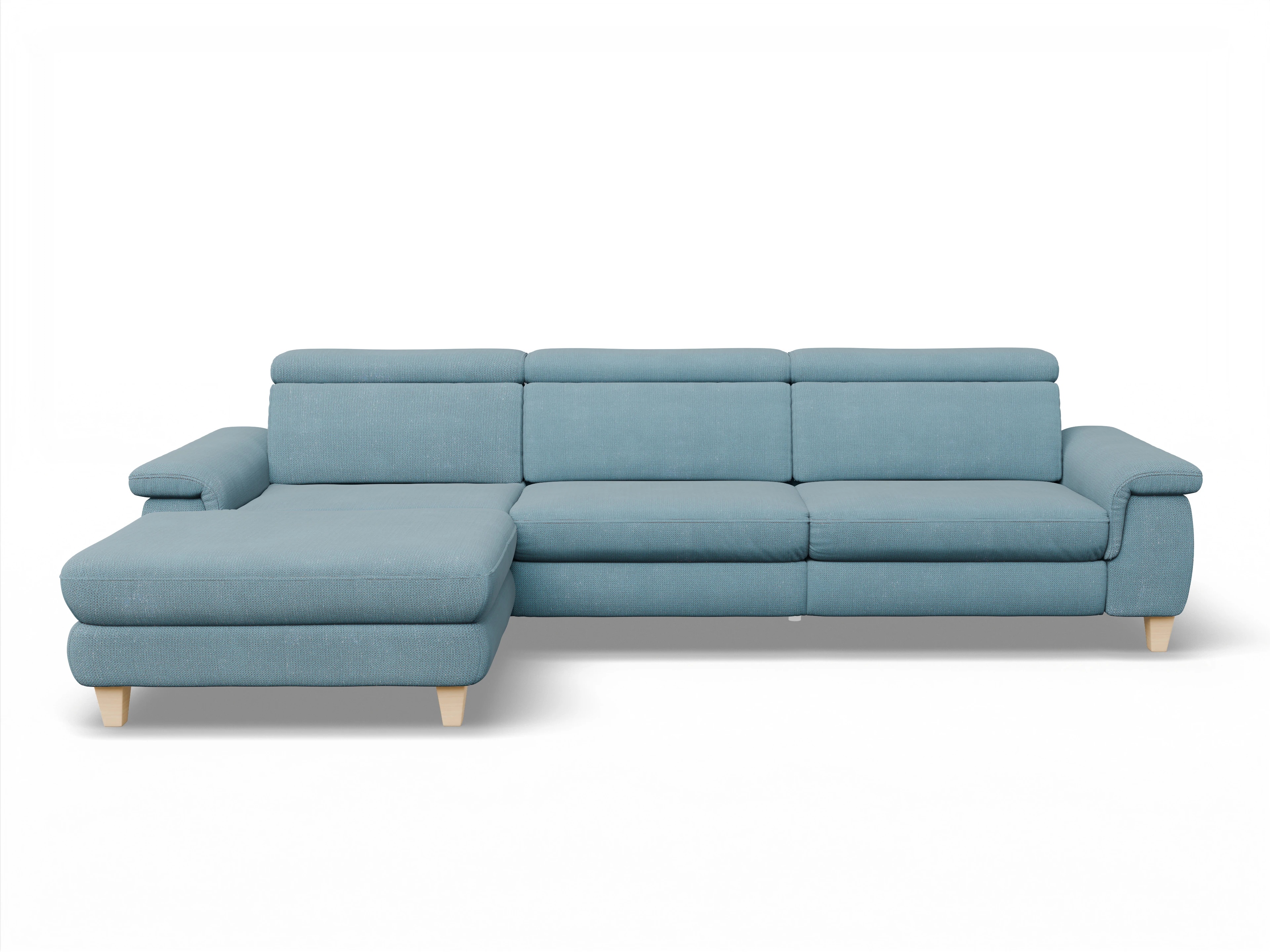 München LOgroß Large L Ansicht des Produktes München Ecksofa links Abschluss offen in Stoff Blau