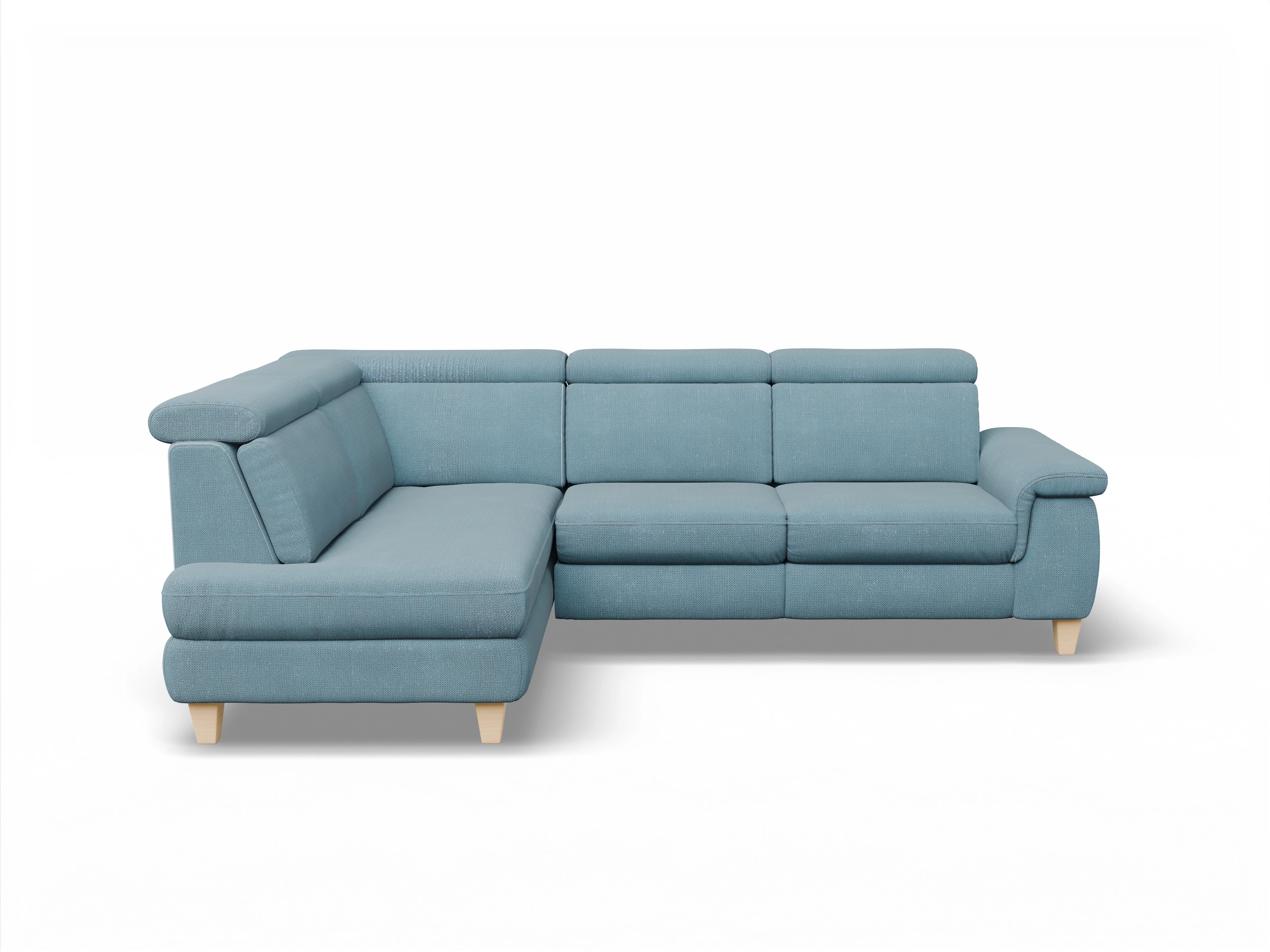 Ansicht des Produktes München Ecksofa links Abschluss offen in Stoff Blau