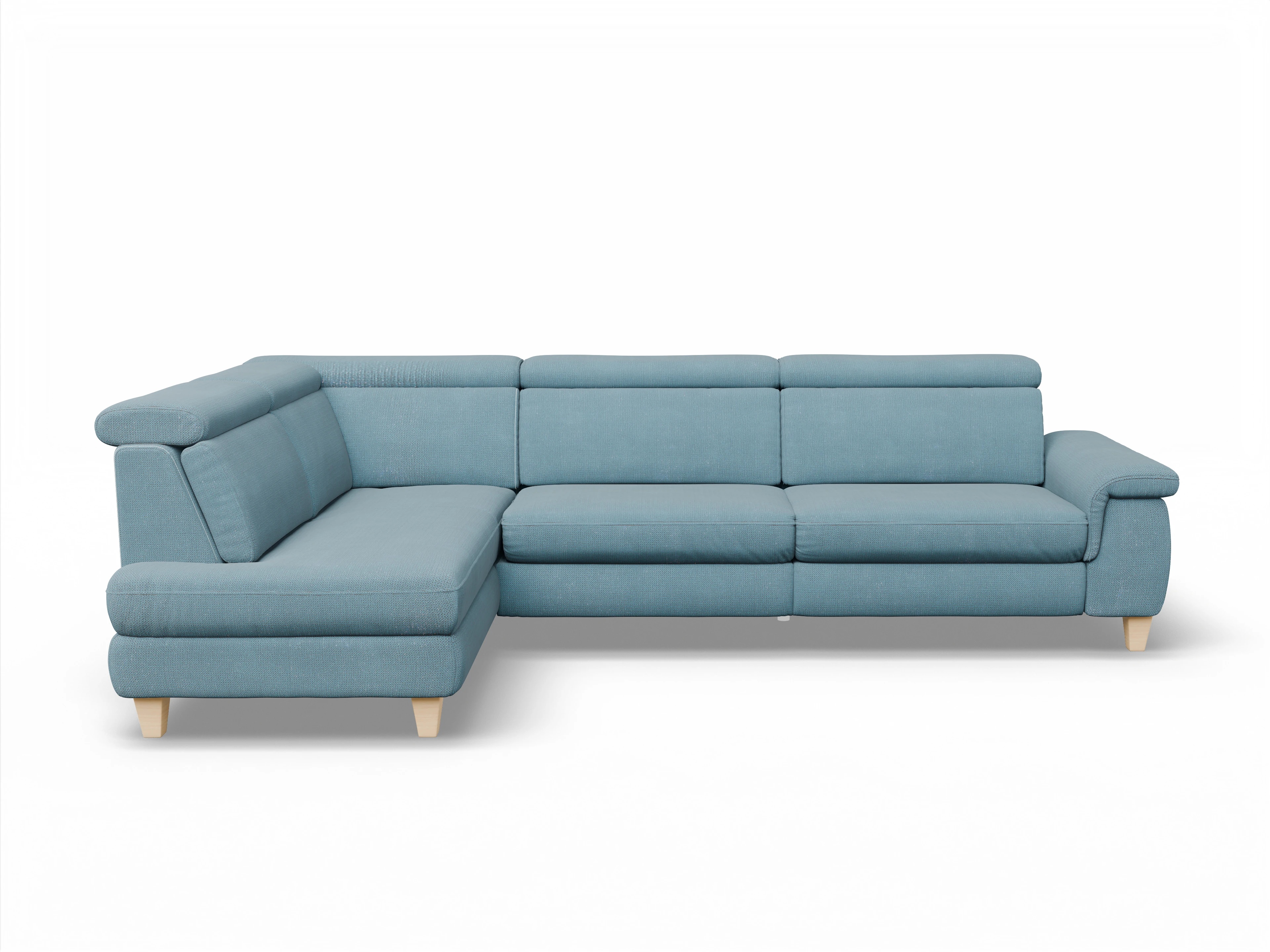 Ansicht des Produktes München Ecksofa links Abschluss offen in Stoff Blau
