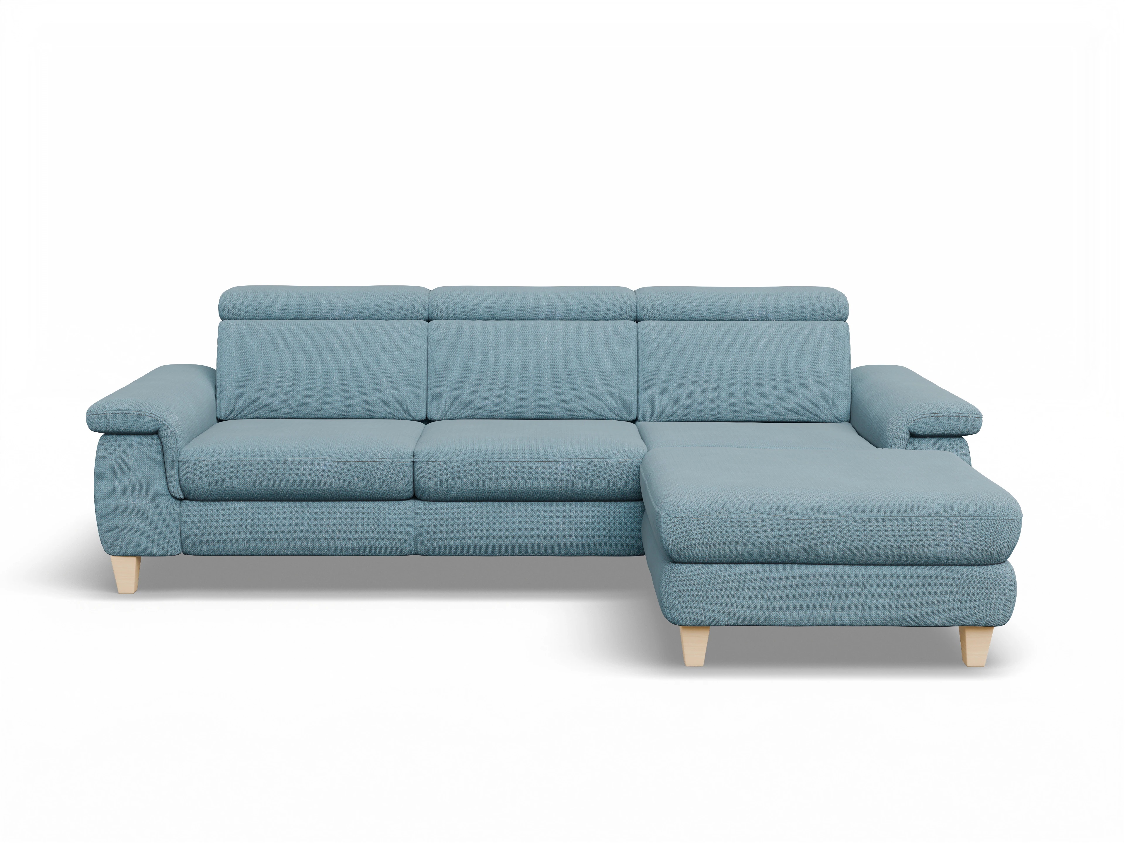 Ansicht des Produktes München Ecksofa rechts Abschluss offen in Stoff Blau