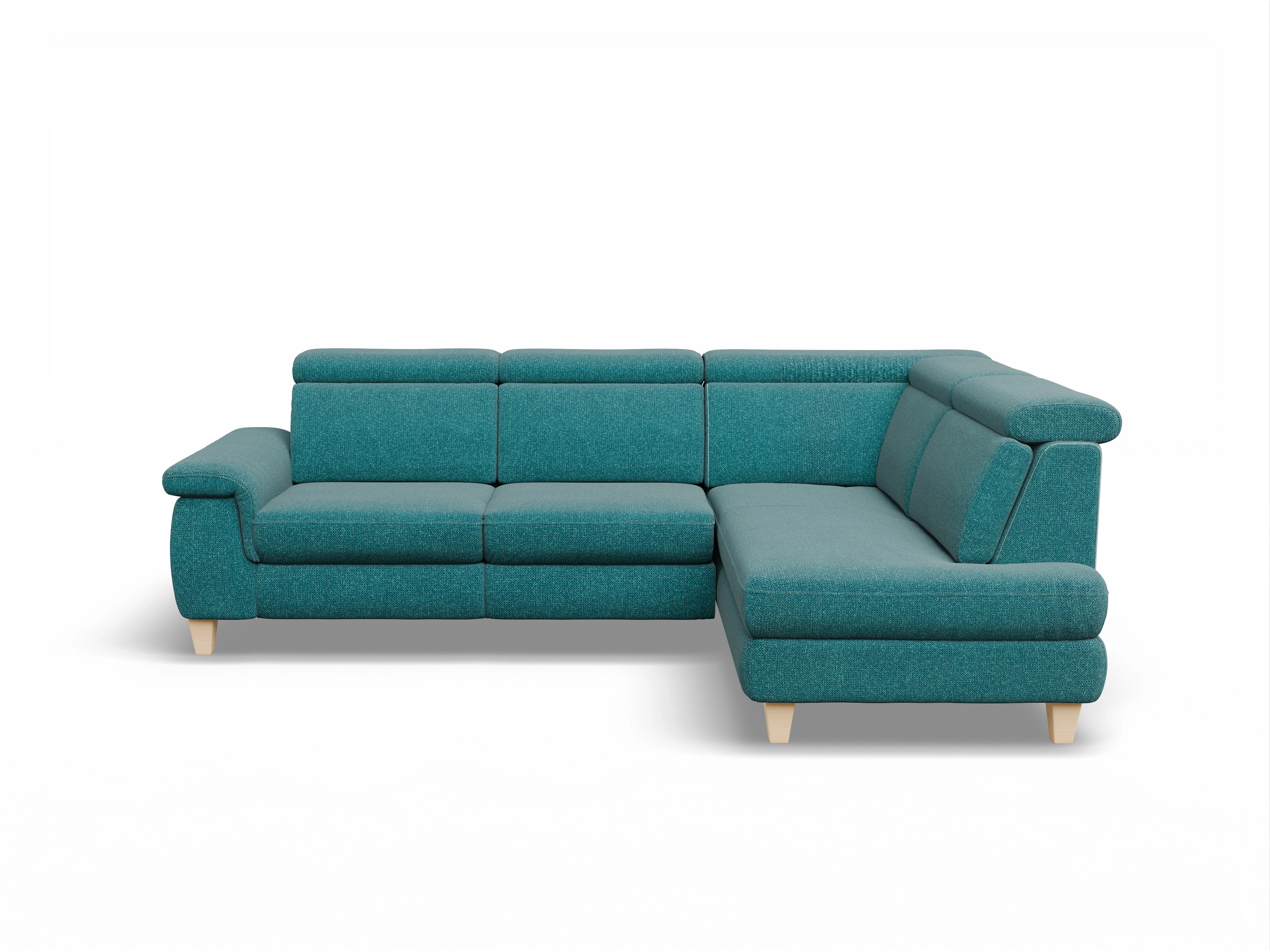 Ansicht des Produktes München Ecksofa rechts Abschluss offen in Stoff Blau