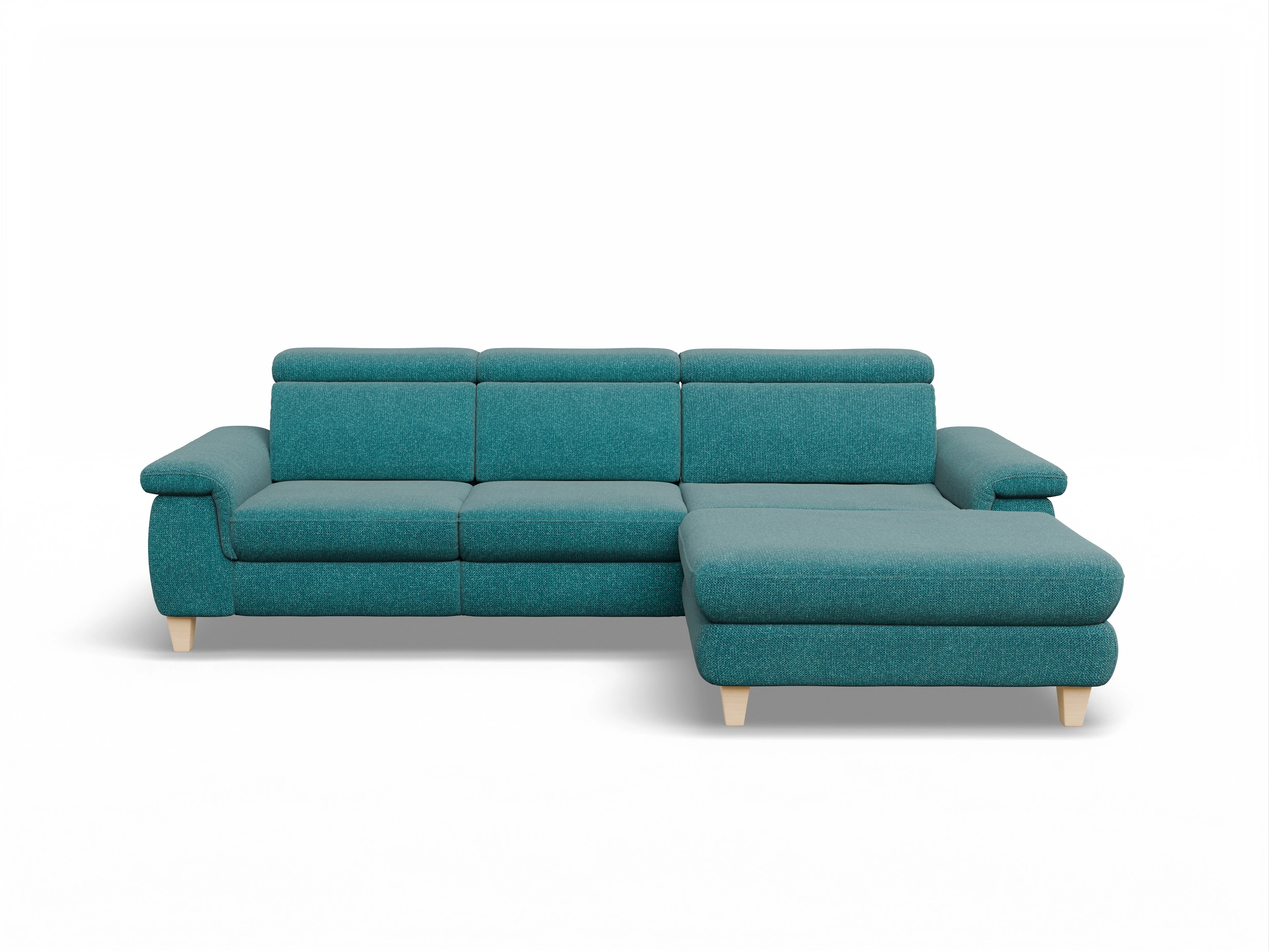 Ansicht des Produktes München Ecksofa rechts Abschluss offen in Stoff Blau