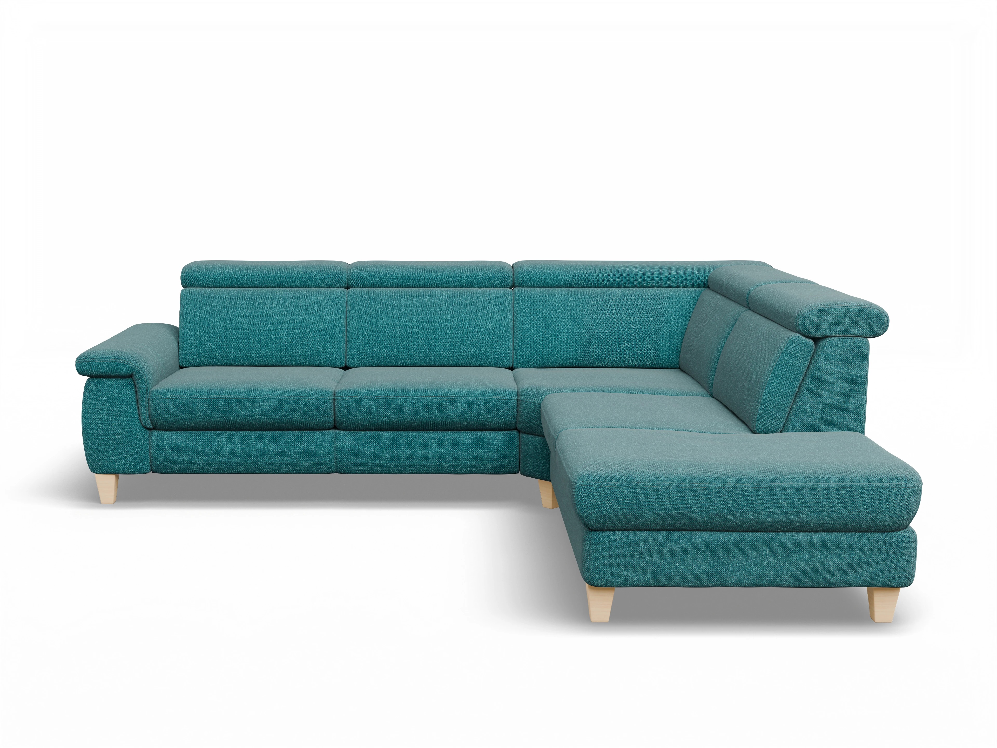 Ansicht des Produktes München Ecksofa rechts Abschluss offen in Stoff Blau