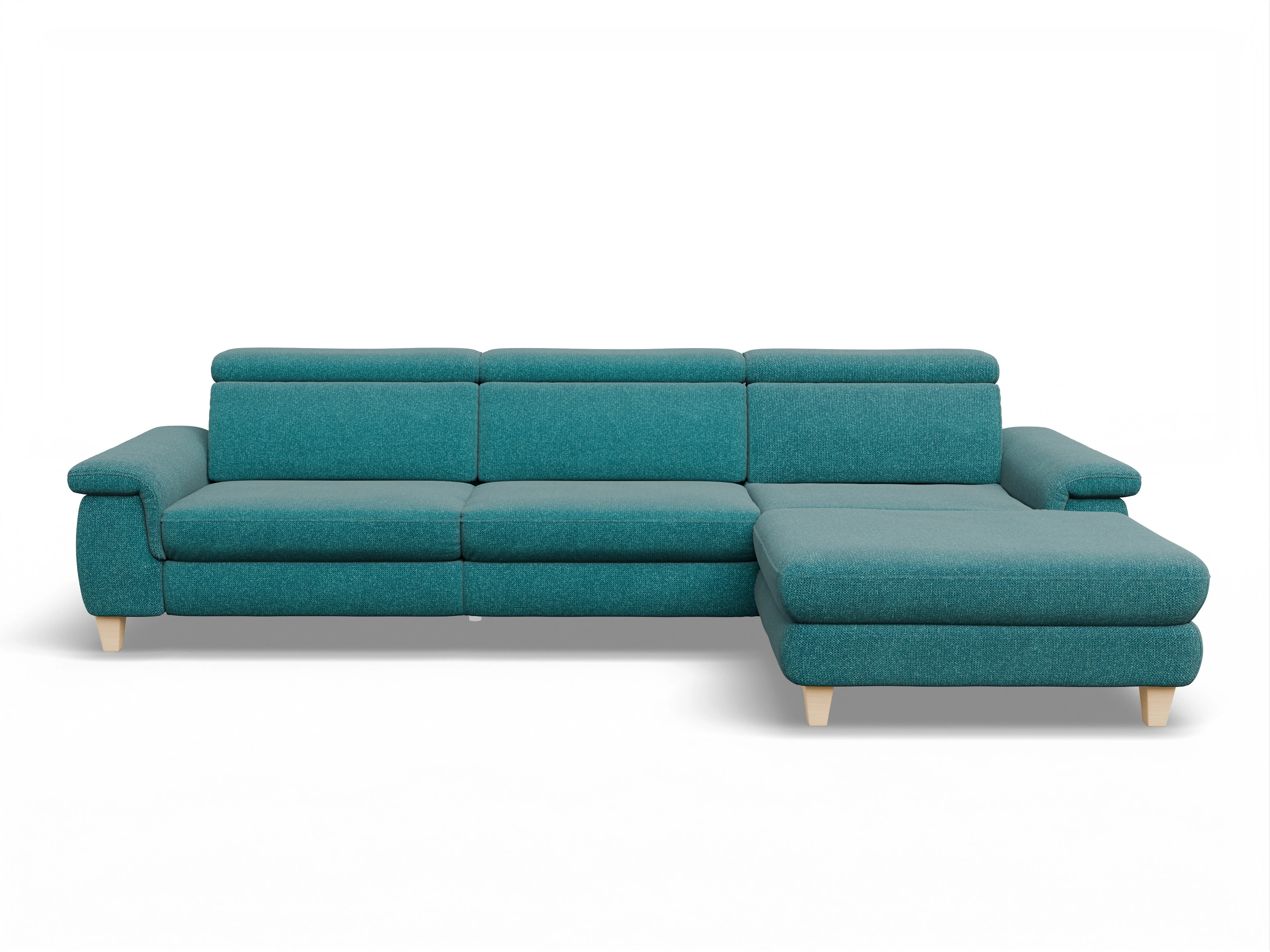 Ansicht des Produktes München Ecksofa rechts Abschluss offen in Stoff Blau