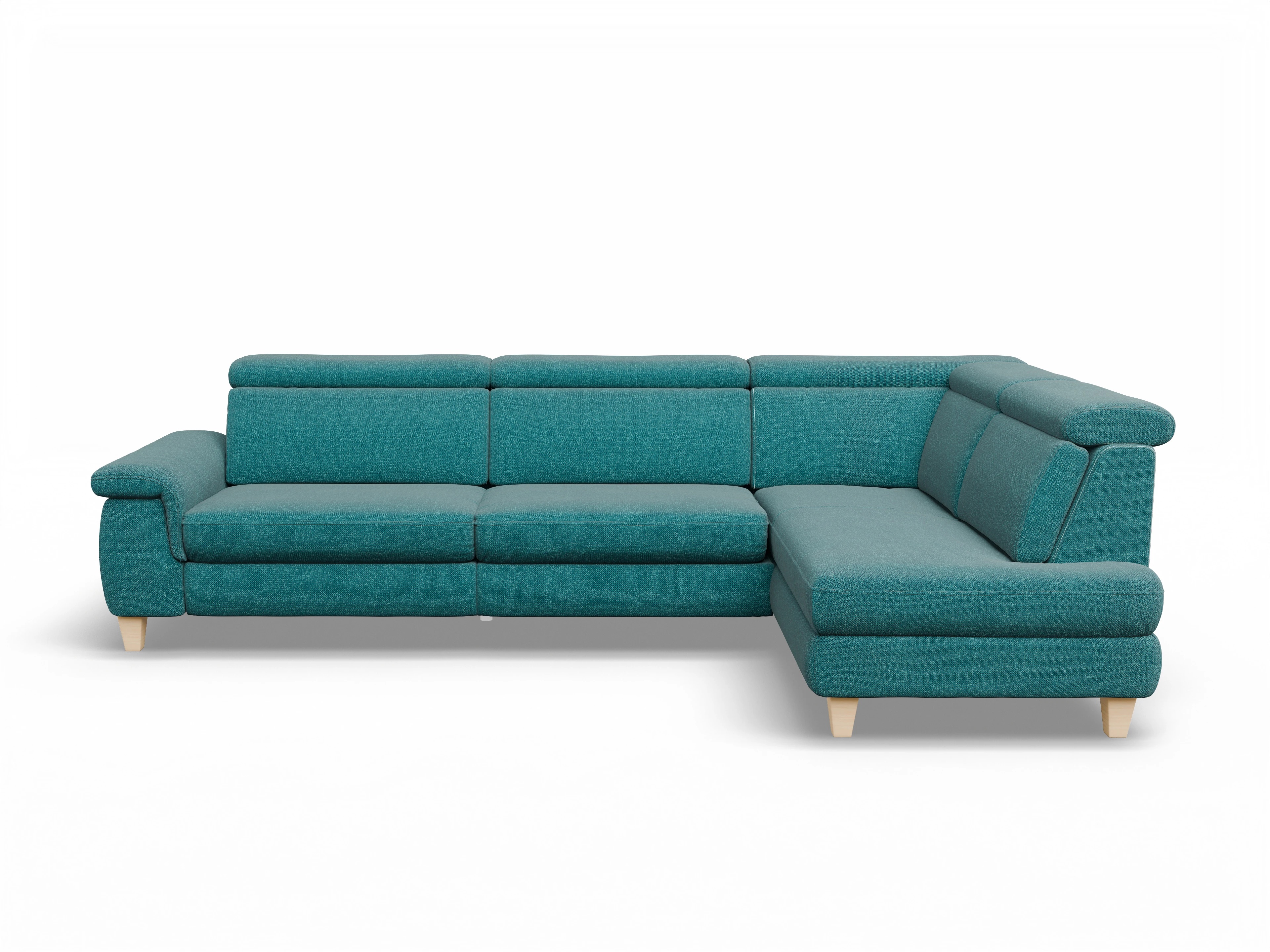 Ansicht des Produktes München Ecksofa rechts Abschluss offen in Stoff Blau