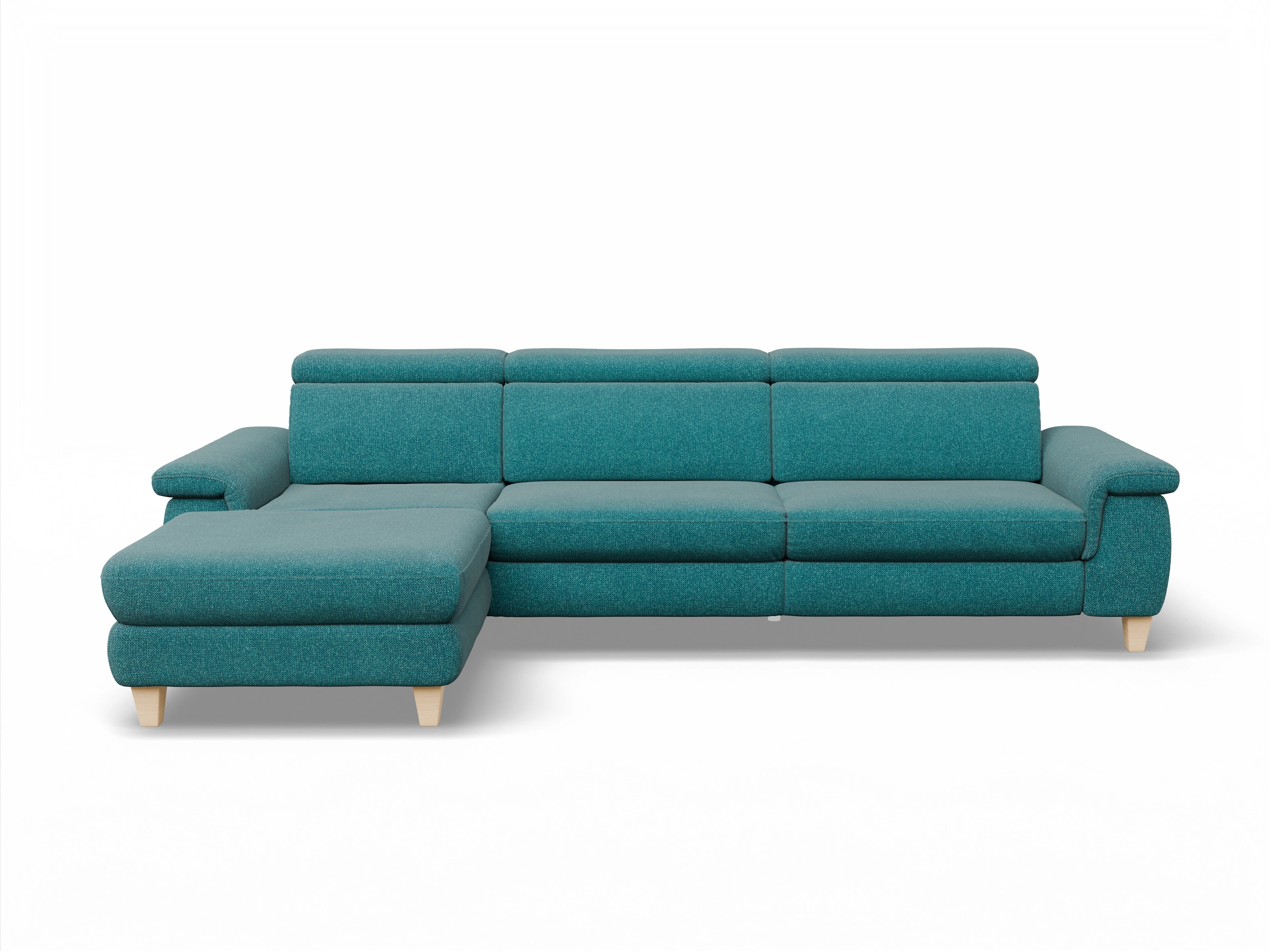 Ansicht des Produktes München Ecksofa links Abschluss offen in Stoff Blau