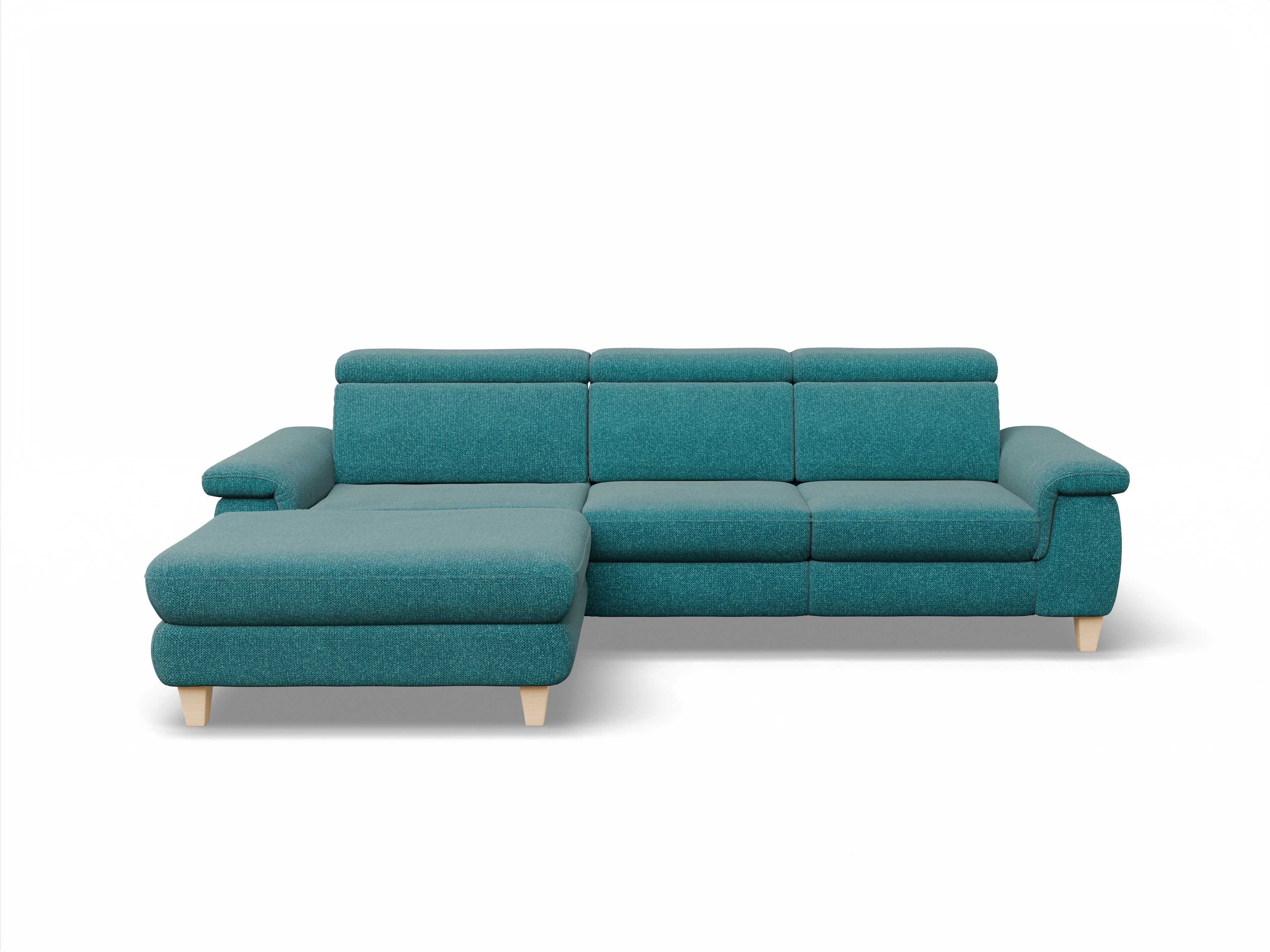 München LOgroß Medium L Ansicht des Produktes München Ecksofa links Abschluss offen in Stoff Blau
