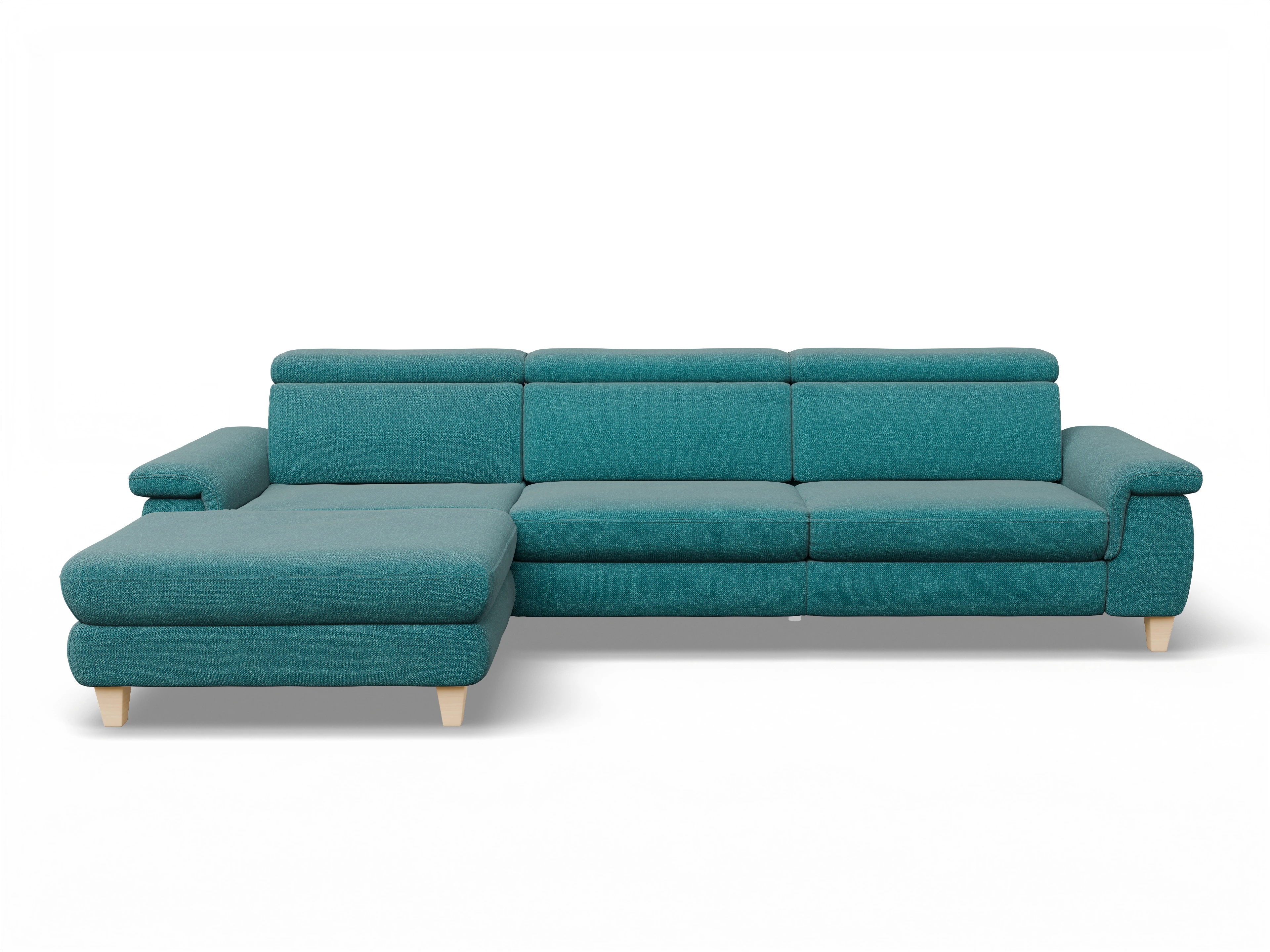 München LOgroß Large L Ansicht des Produktes München Ecksofa links Abschluss offen in Stoff Blau