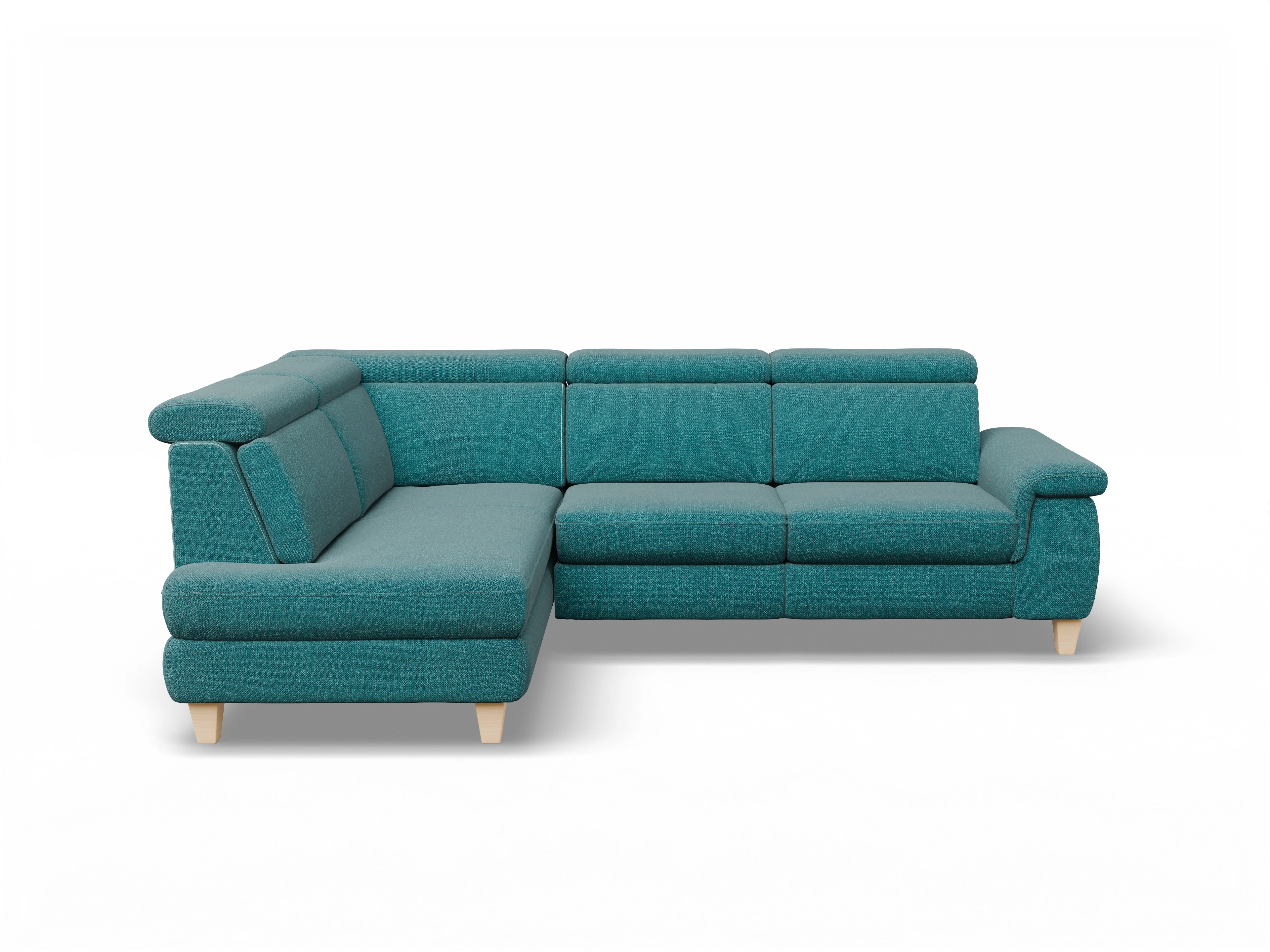 Ansicht des Produktes München Ecksofa links Abschluss offen in Stoff Blau