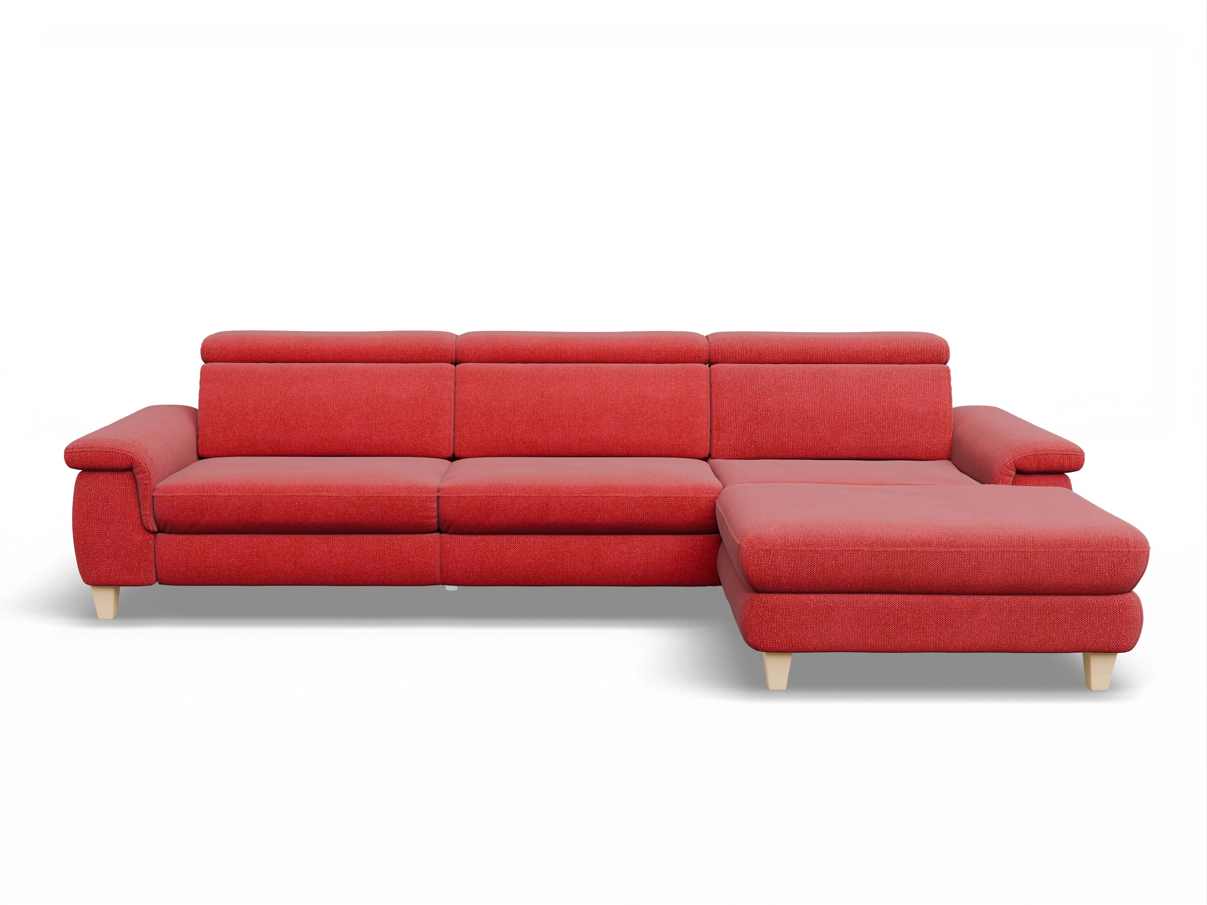 Ansicht des Produktes München Ecksofa rechts Abschluss offen in Stoff Rot