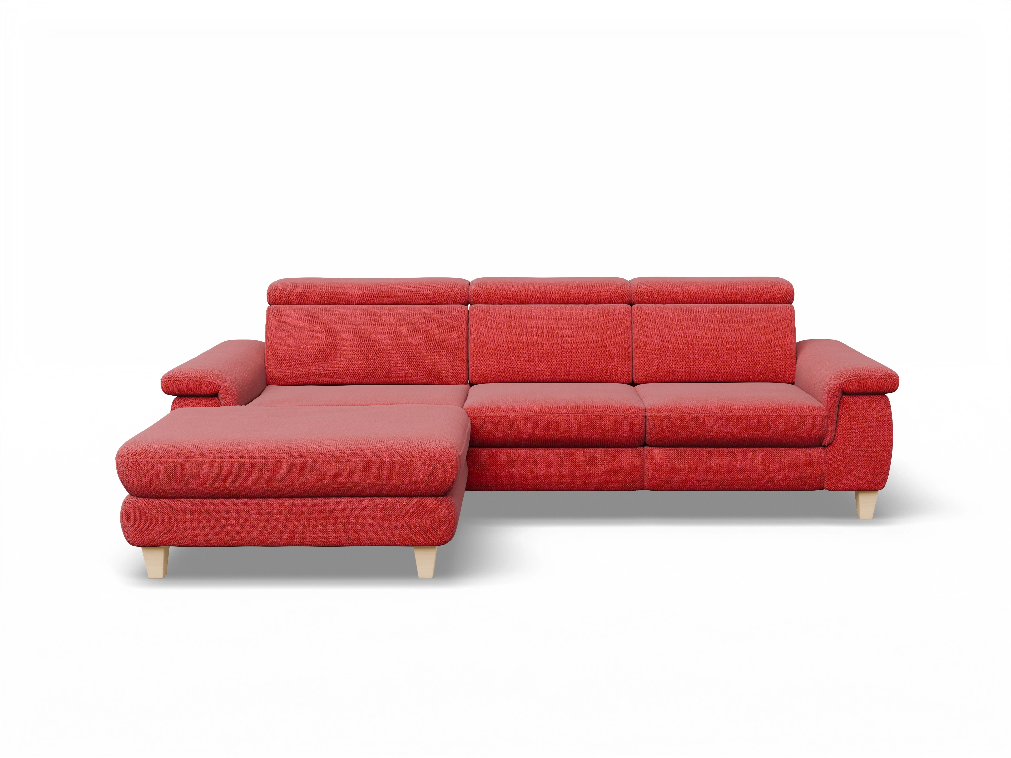 Ansicht des Produktes München Ecksofa links Abschluss offen in Stoff Rot