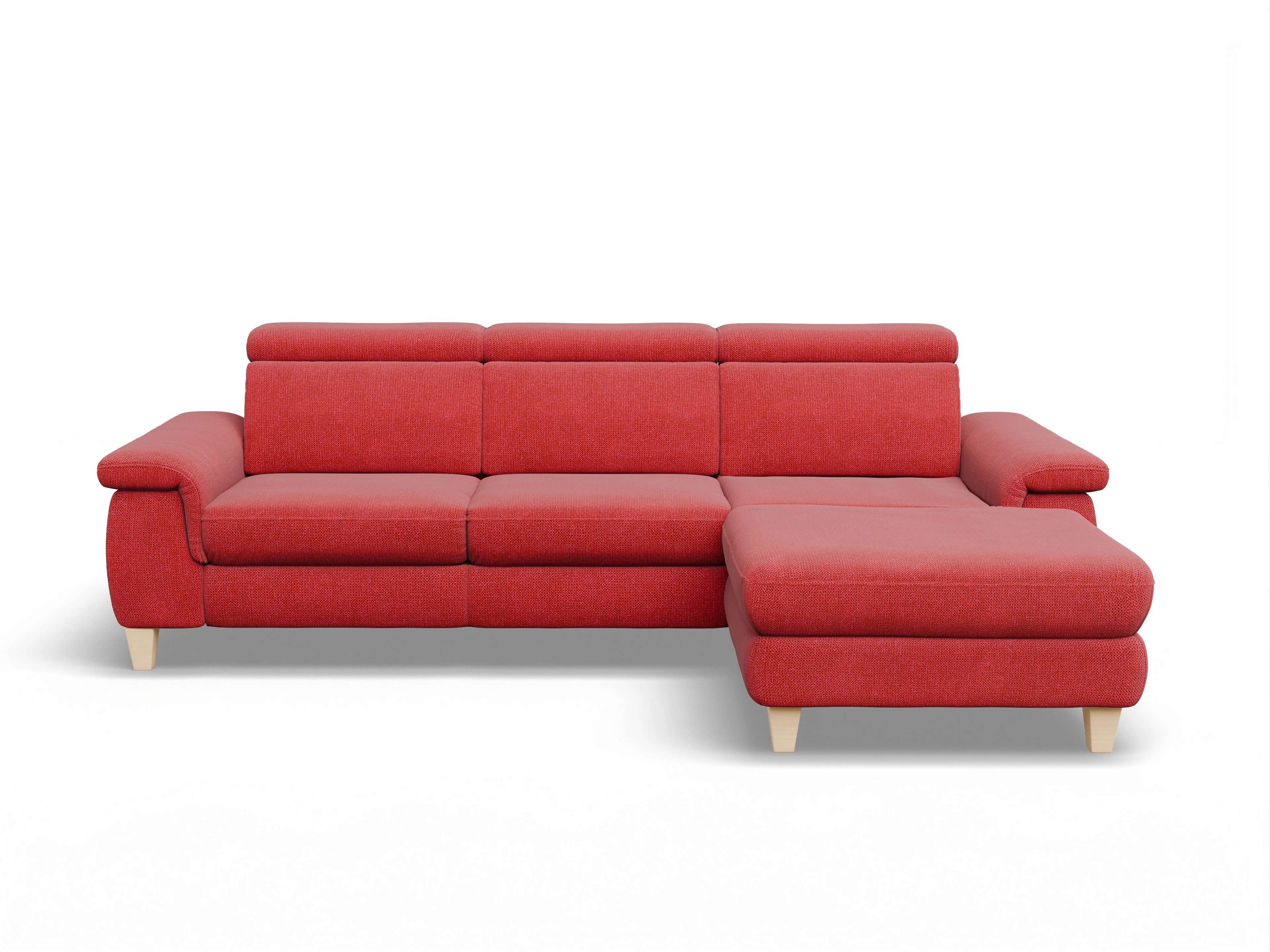 Ansicht des Produktes München Ecksofa rechts Abschluss offen in Stoff Rot