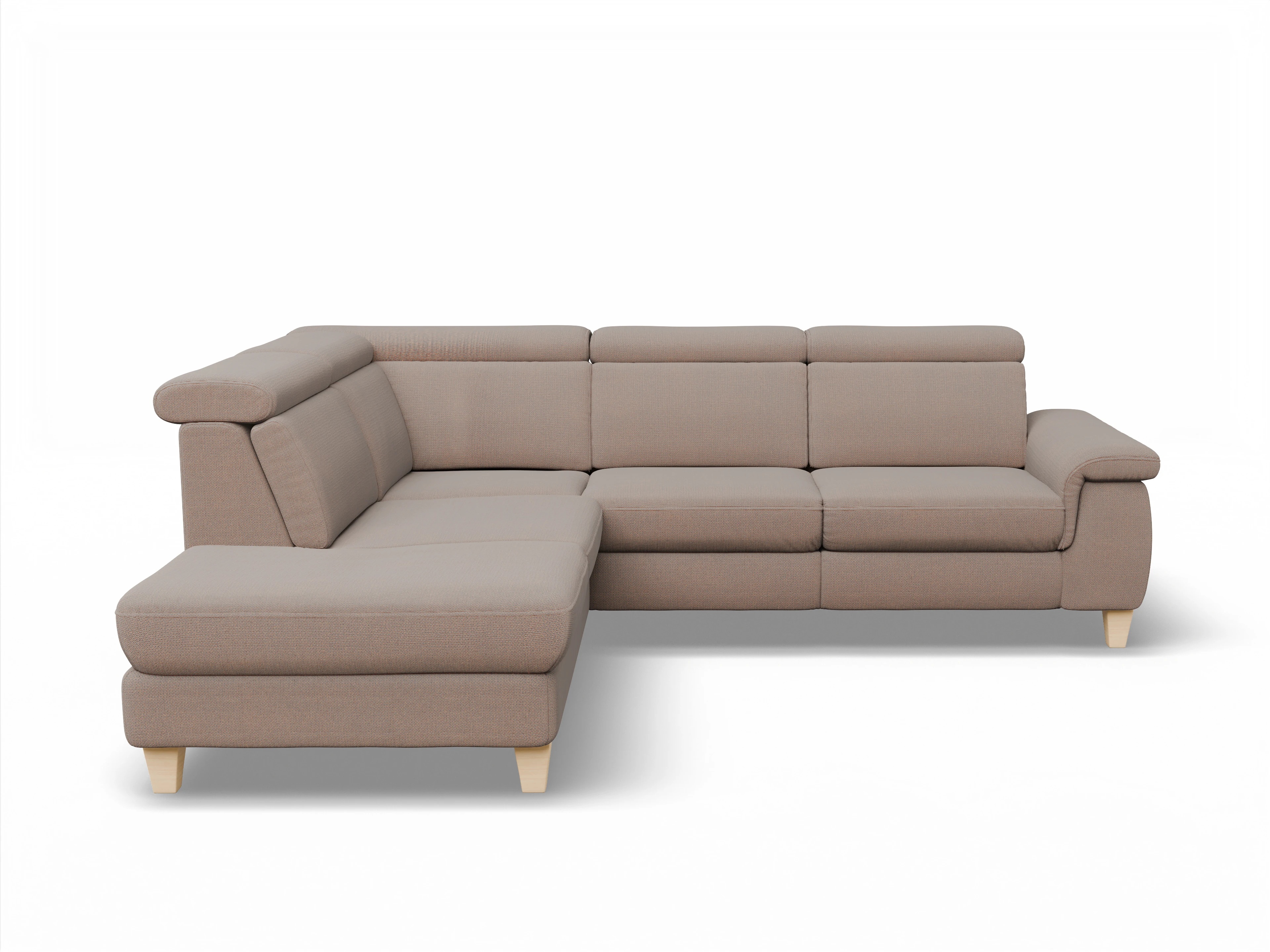 Ansicht des Produktes München Ecksofa links mit Armlehne in Stoff Braun
