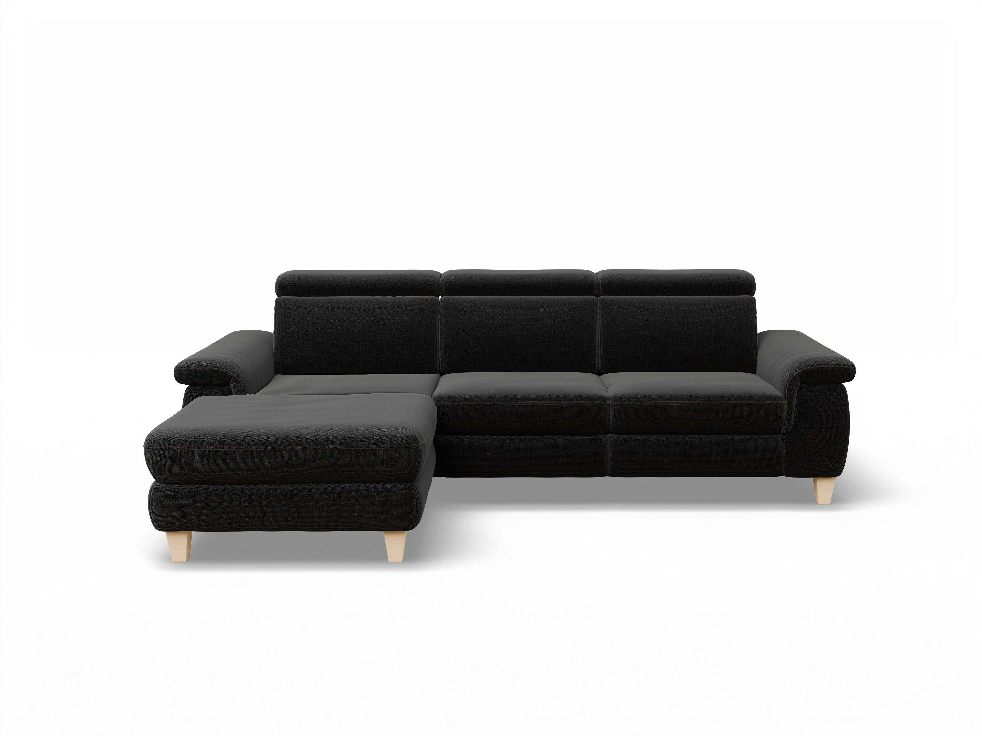 Ansicht des Produktes München Ecksofa links Abschluss offen in Stoff Schwarz