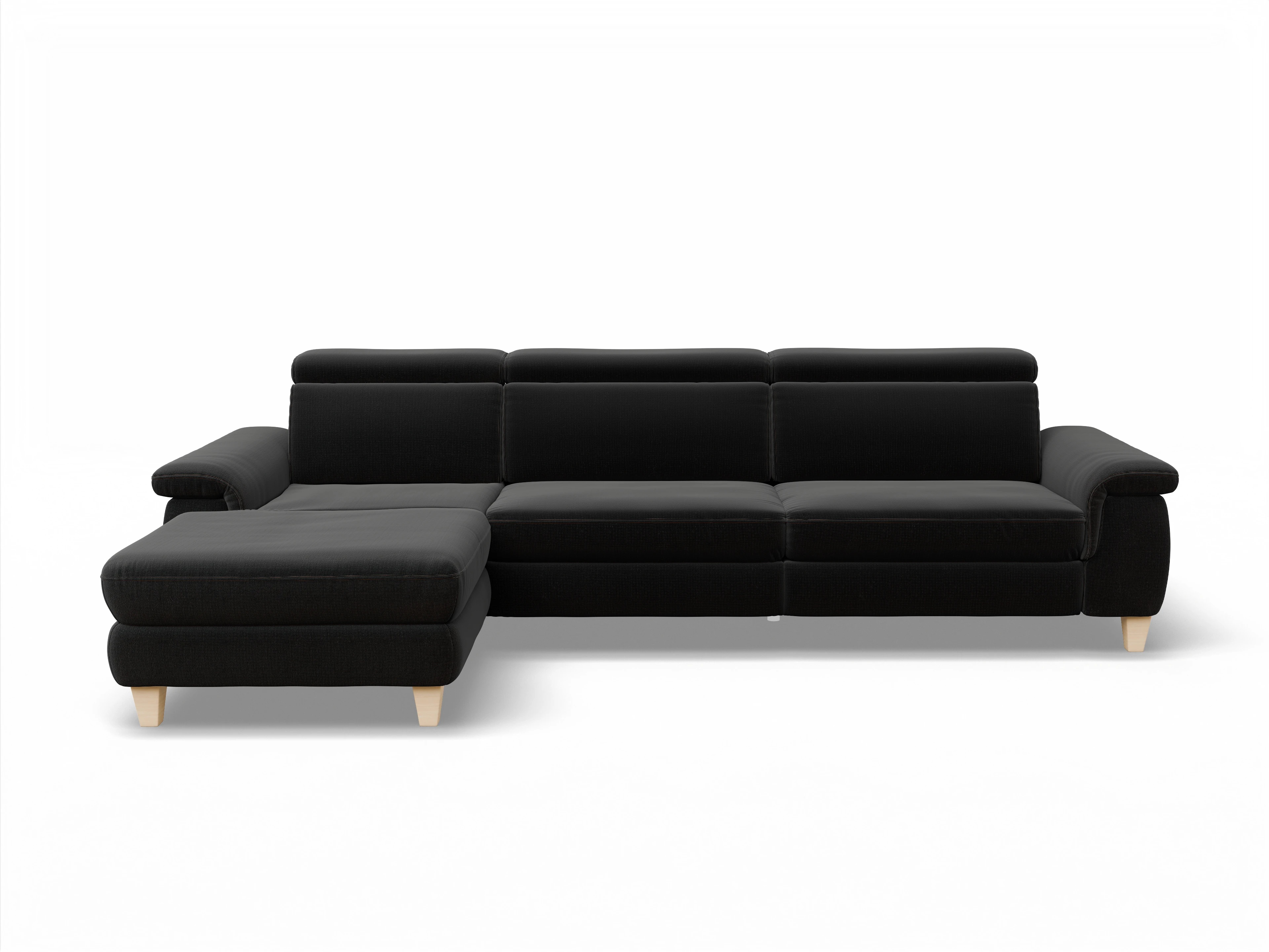 München LO Large L Ansicht des Produktes München Ecksofa links Abschluss offen in Stoff Schwarz