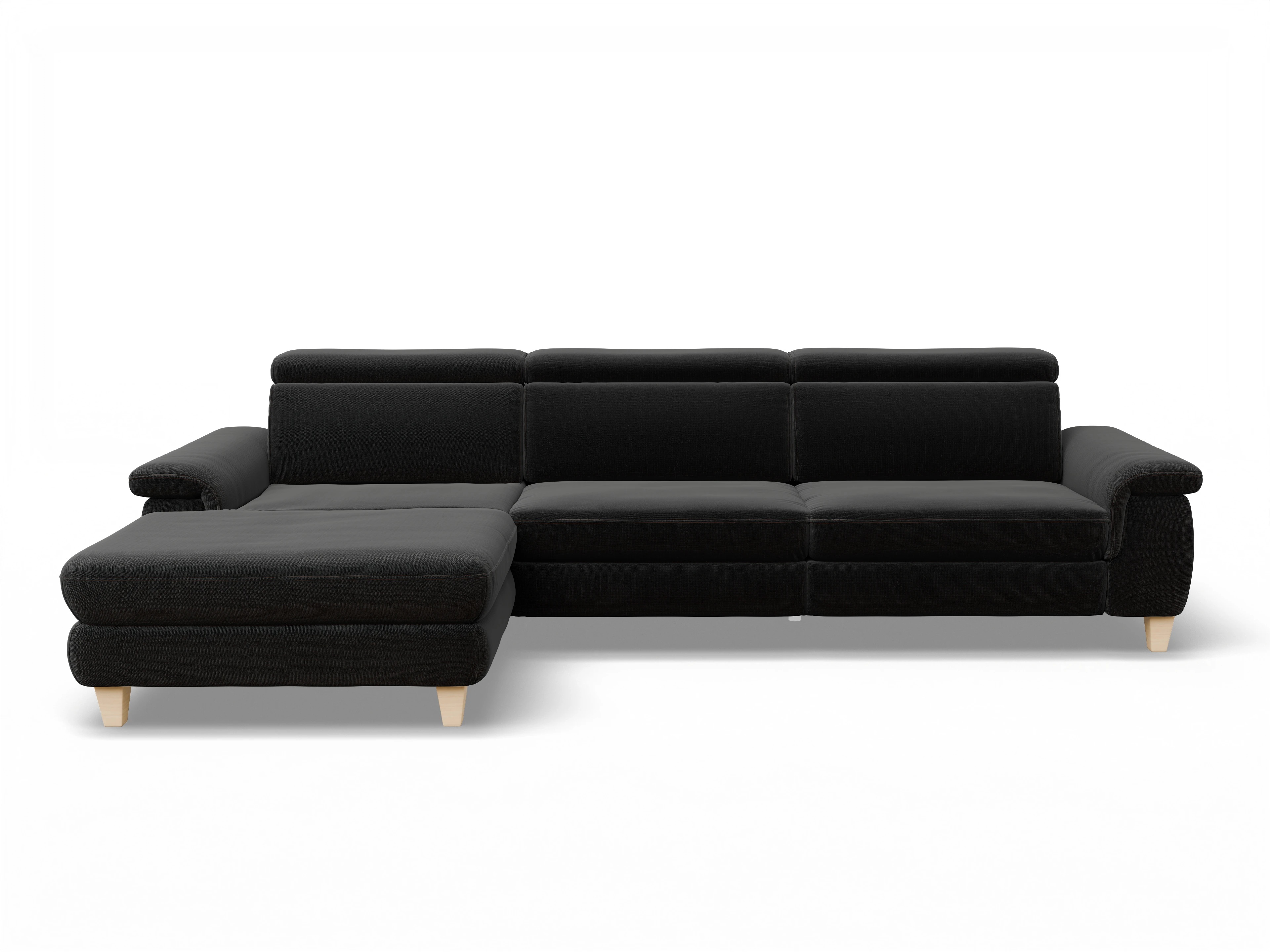 Ansicht des Produktes München Ecksofa links Abschluss offen in Stoff Schwarz