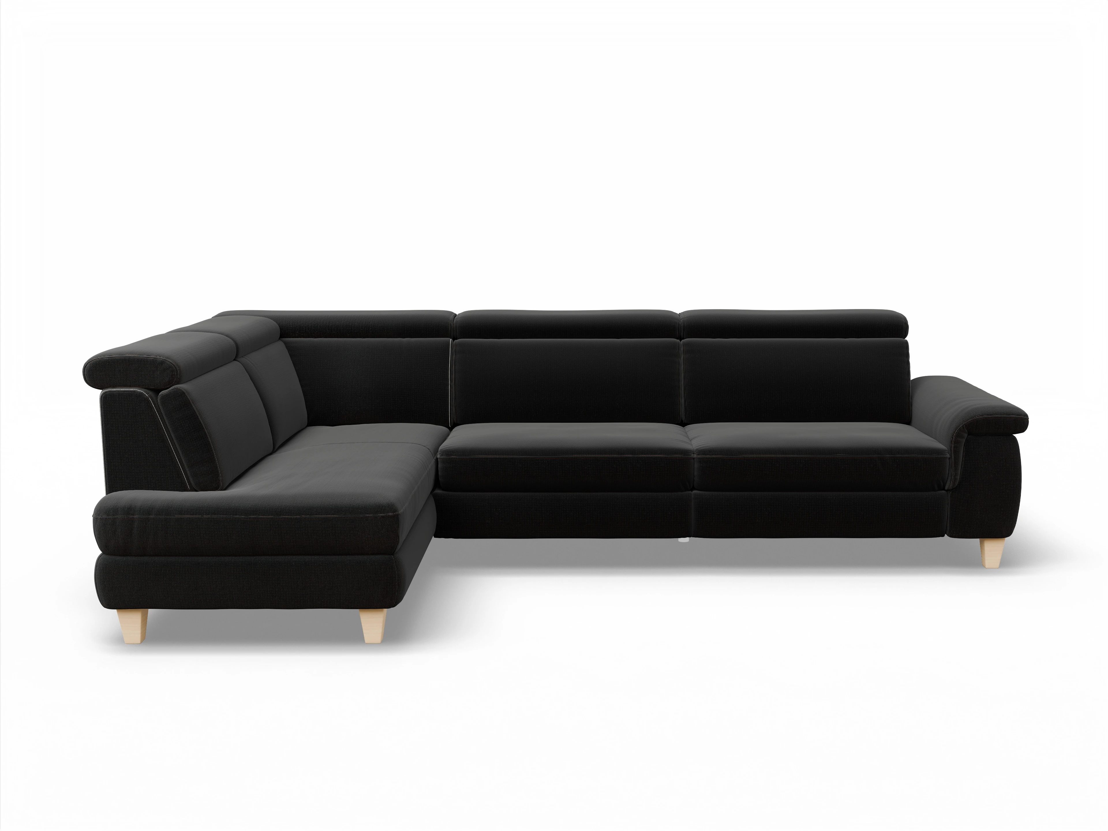 Ansicht des Produktes München Ecksofa links Abschluss offen in Stoff Schwarz