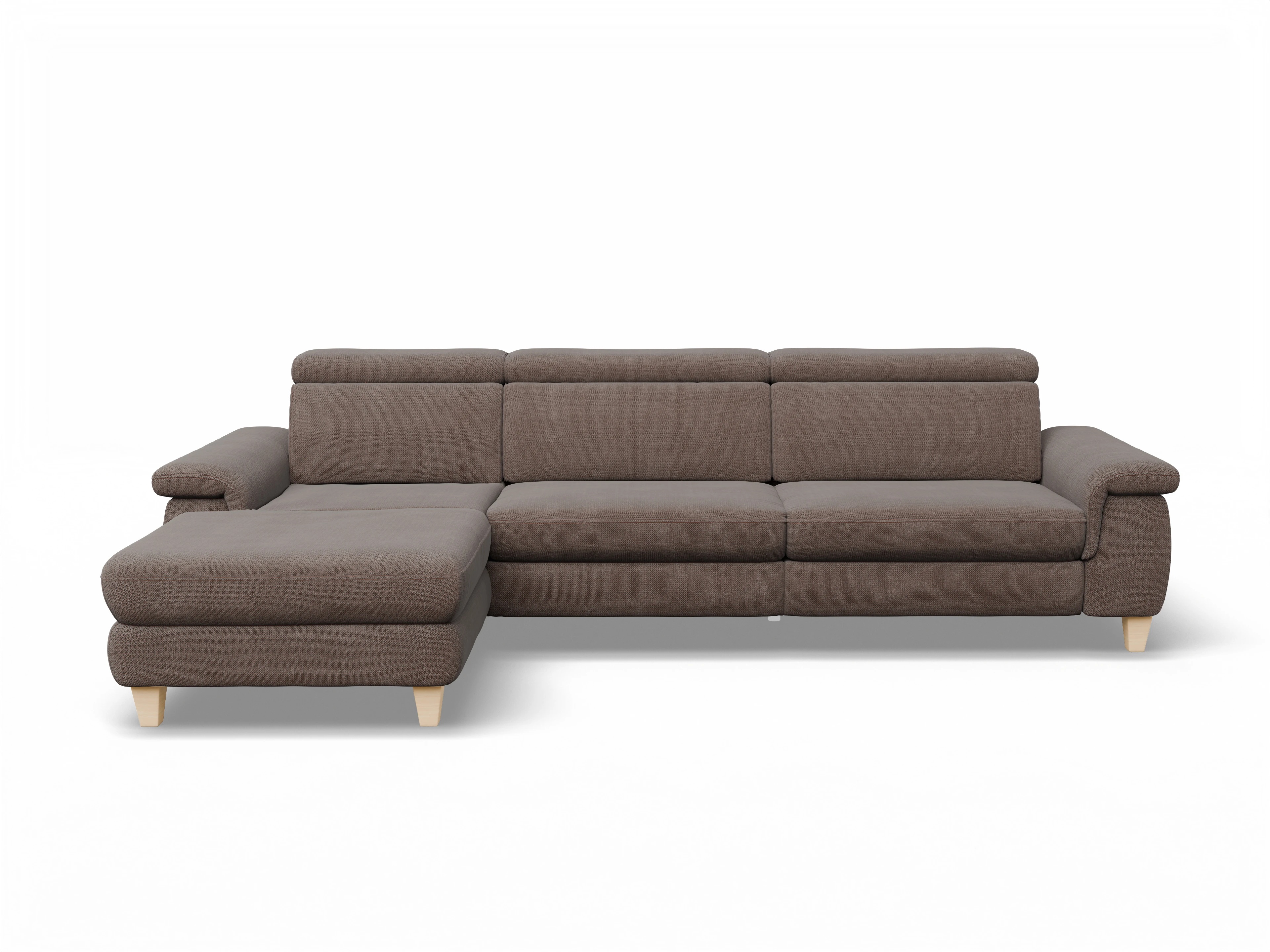 Ansicht des Produktes München Ecksofa links Abschluss offen in Stoff Braun